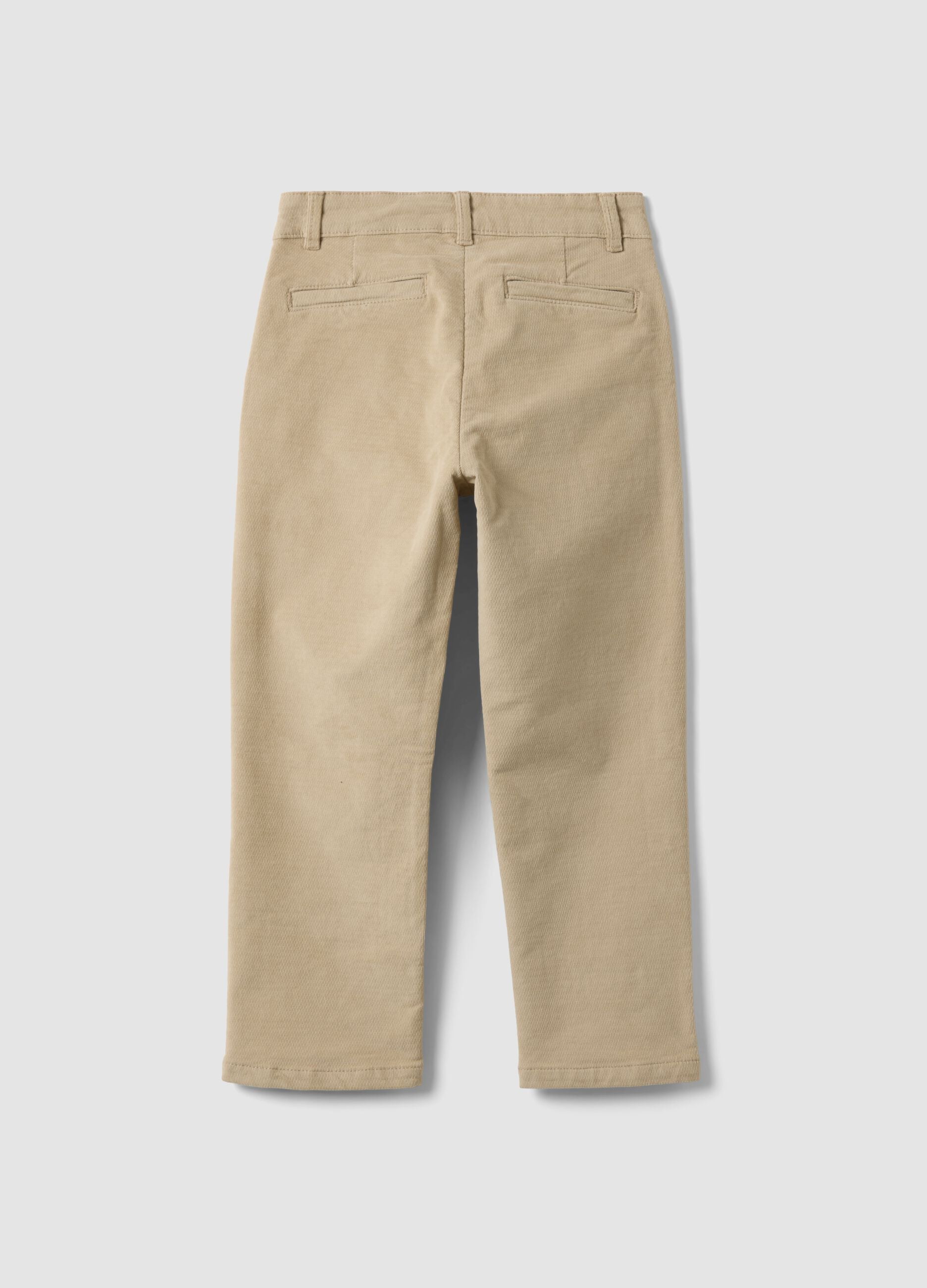 Beige ribbed stretch cotton chino trousers