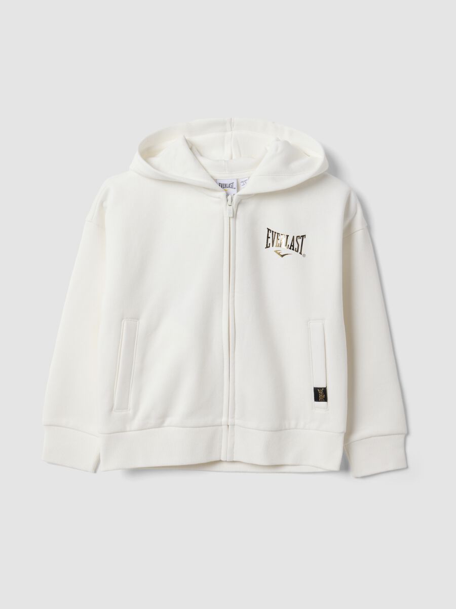 White cotton-blend hooded sweatshirt for girls_0