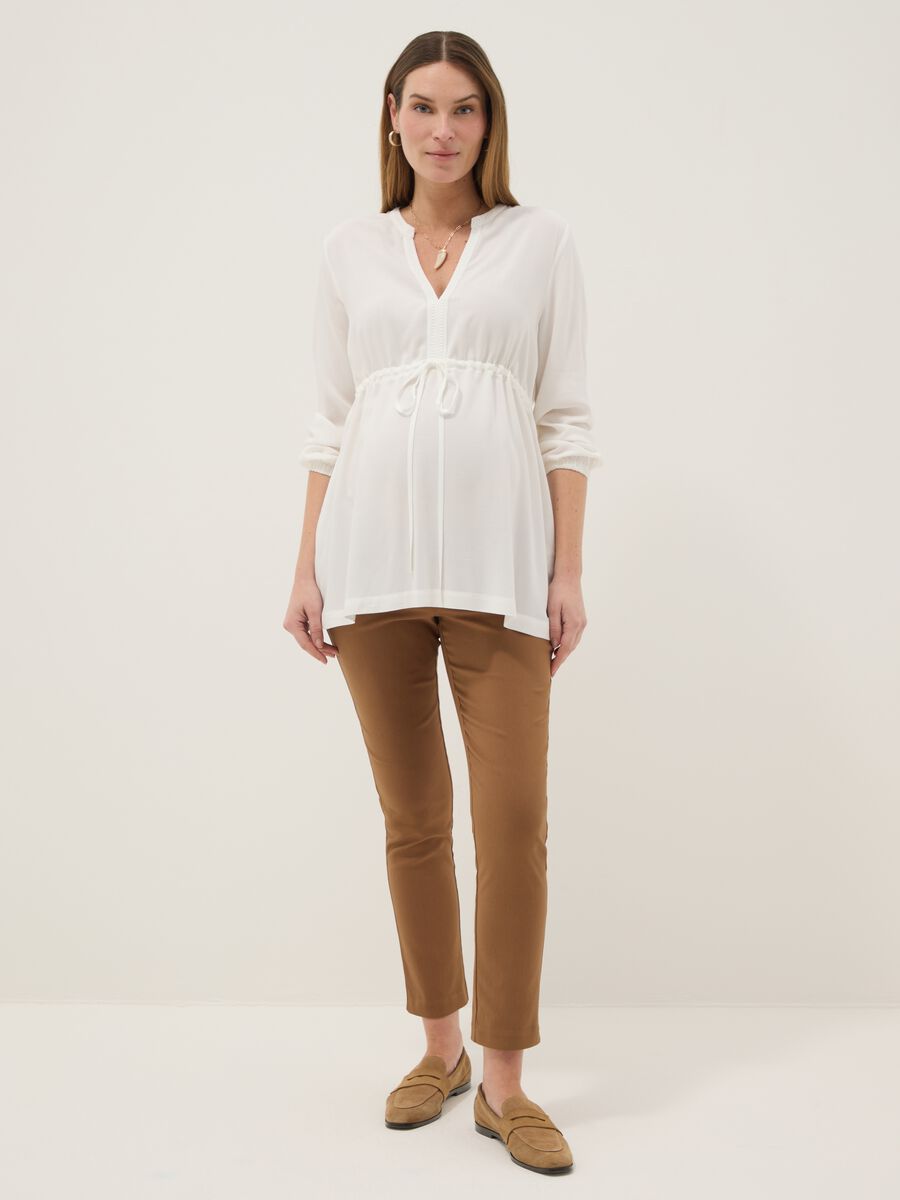 Brown Slim Maternity Trousers in Stretch Viscose_0