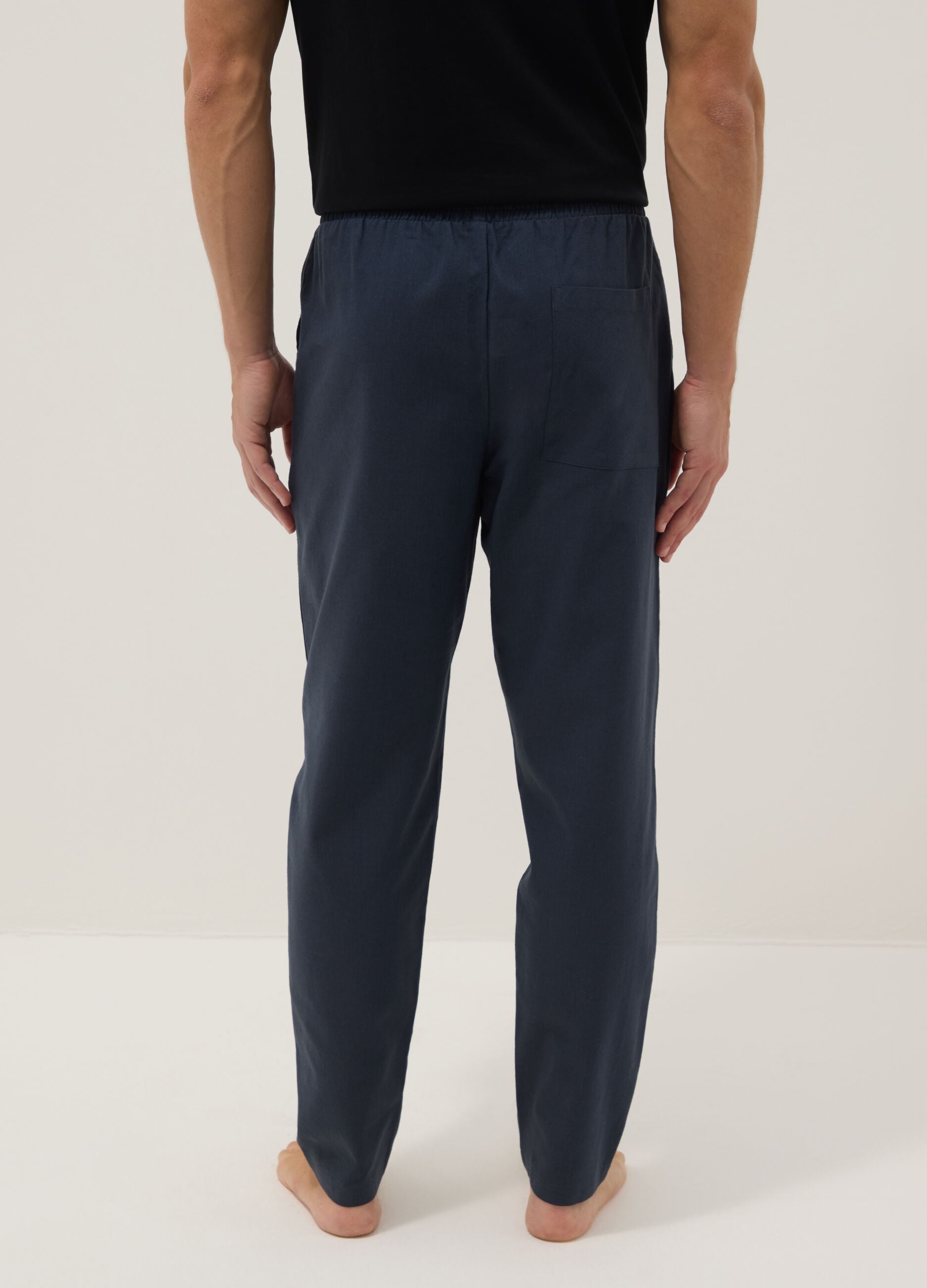 Green cotton-linen blend pyjama trousers, relaxed fit