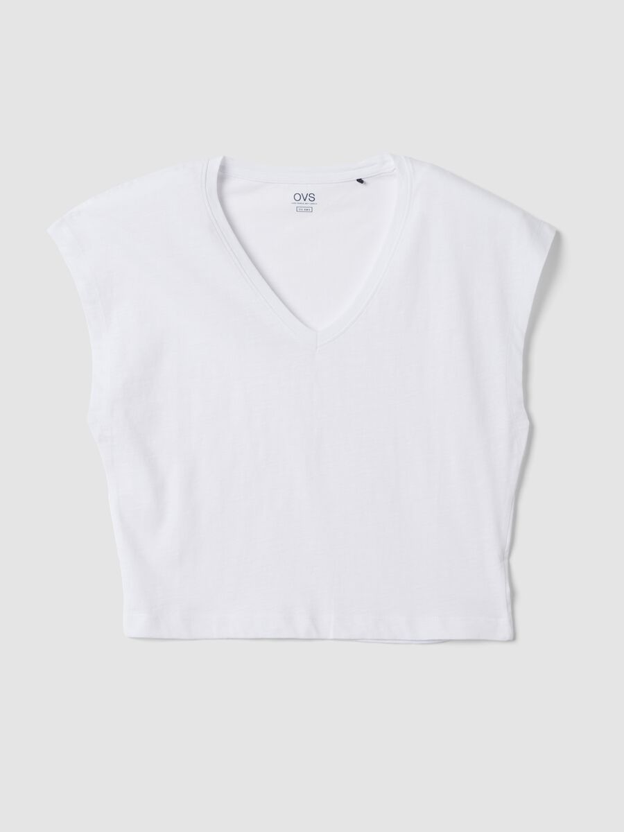 White pure cotton V-neck T-shirt_4