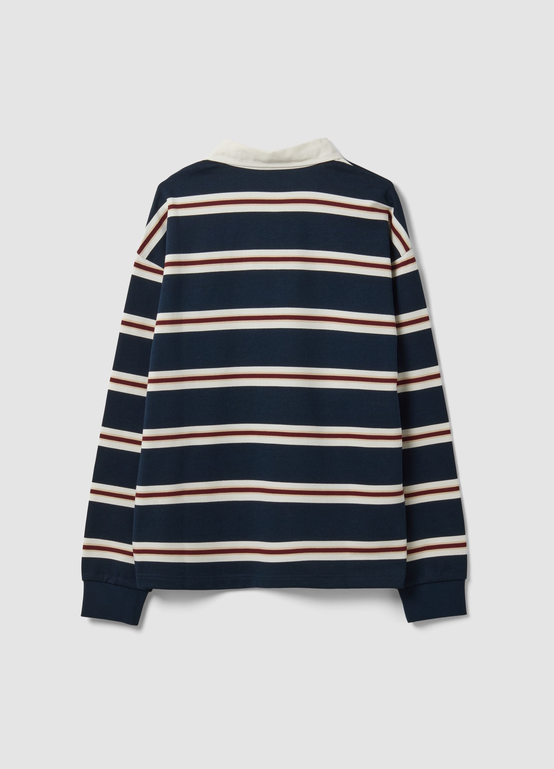 Blue striped pure cotton rugby polo with classic collar