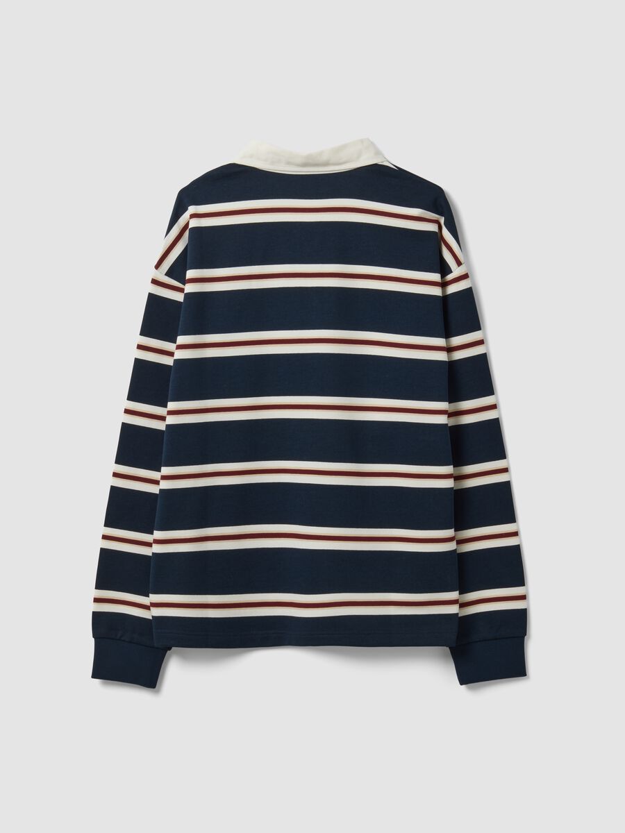 Polo rugby blu a righe in puro cotone con colletto classico_6