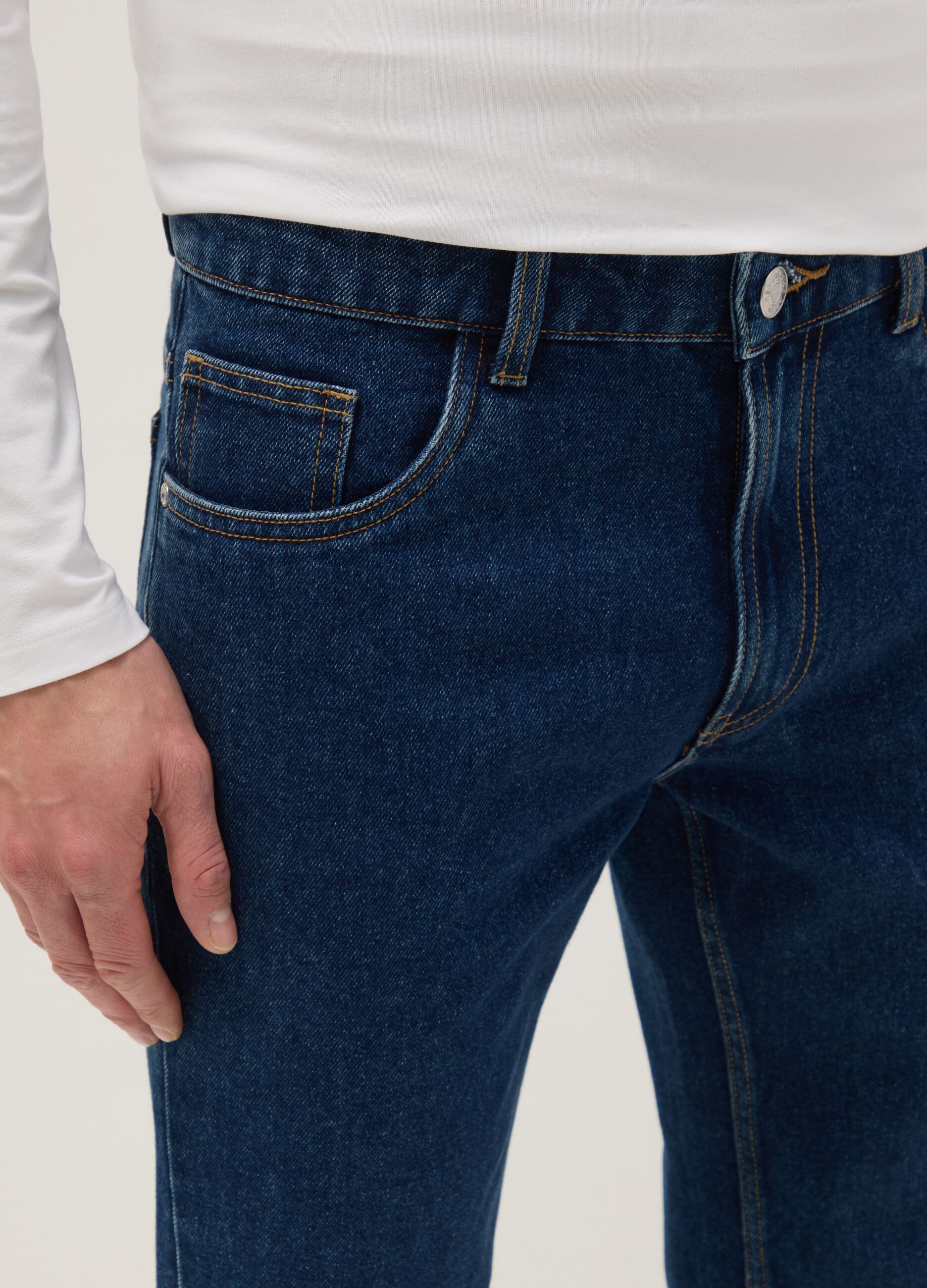 Blue cotton blend trousers with regular fit