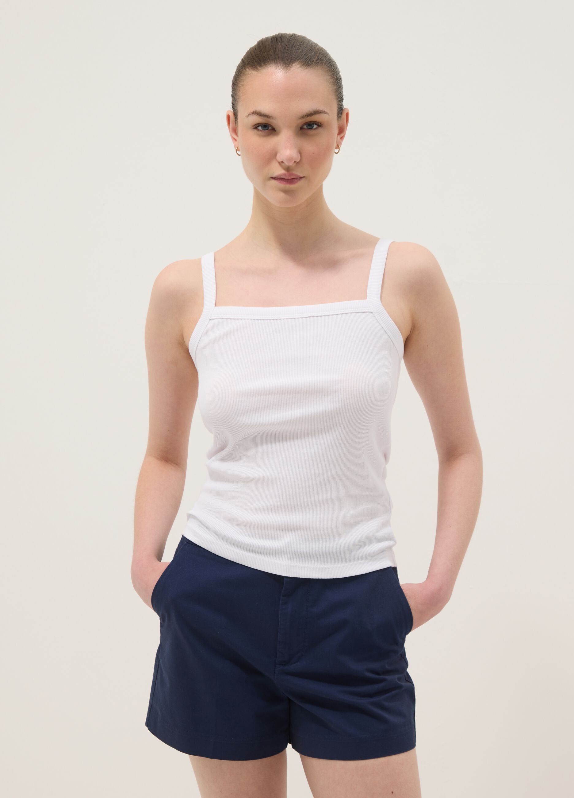 White pure cotton ribbed vest top
