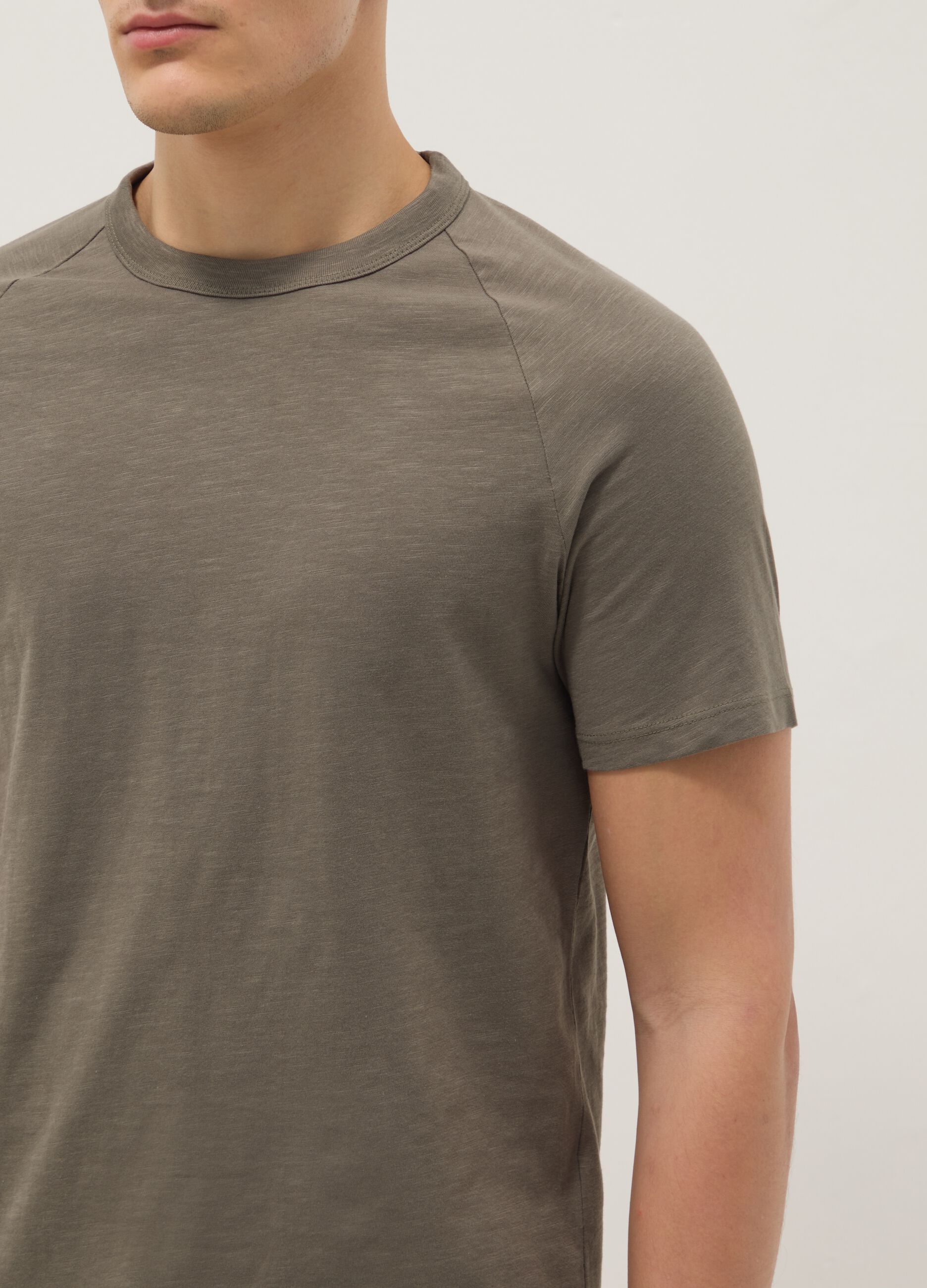 Regular fit green pure cotton T-shirt