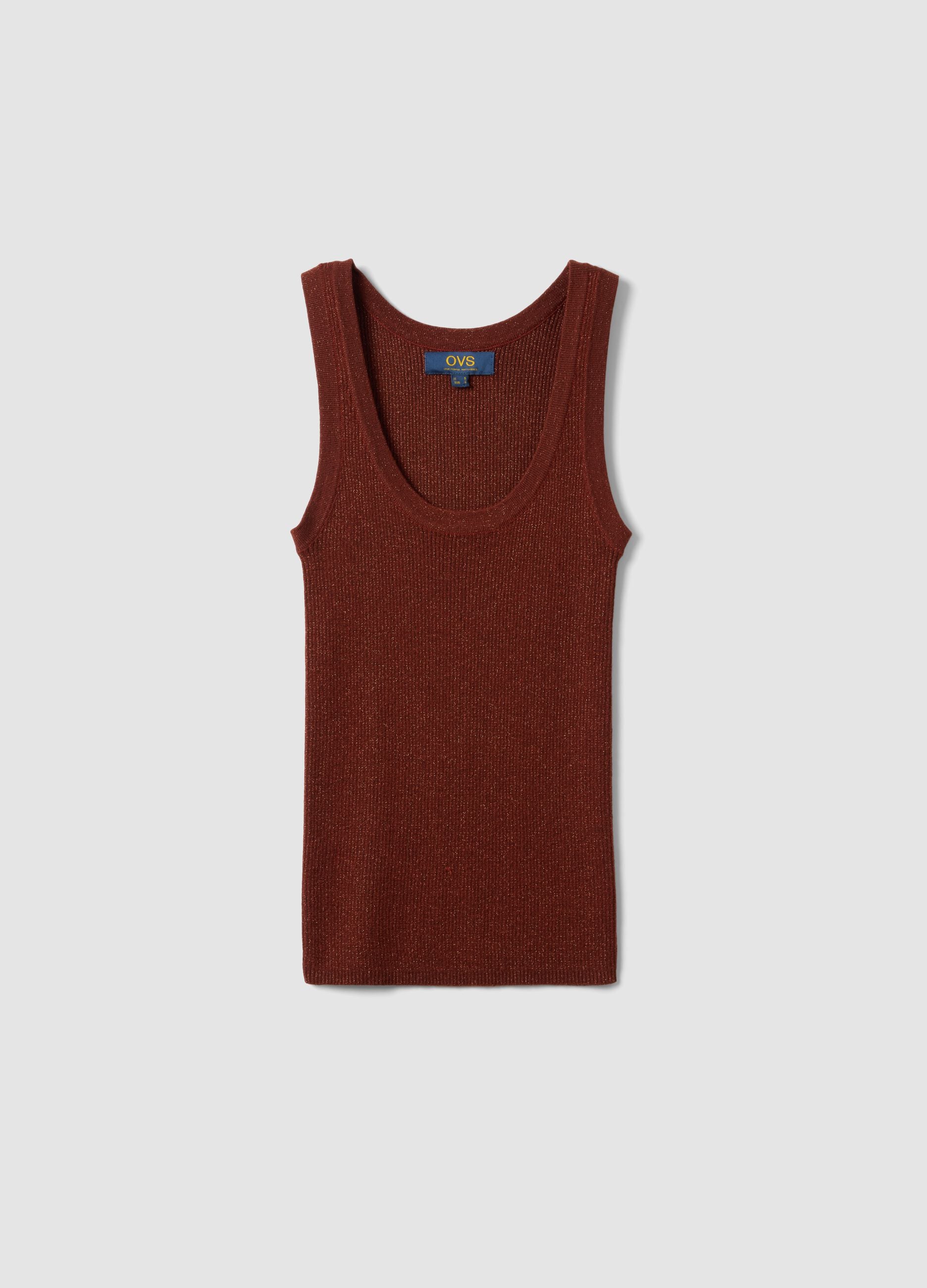 Brown viscose blend fitted tank top