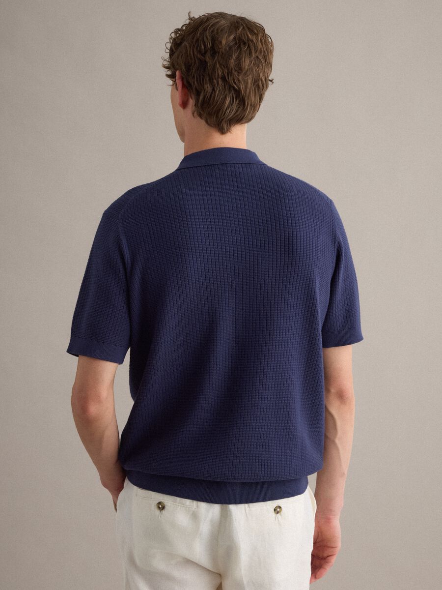 Polo blu in puro cotone con taschino regular fit_3