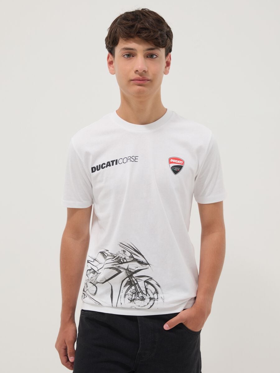 White short-sleeve cotton-blend boys&rsquo; T-shirt, relaxed fit_0