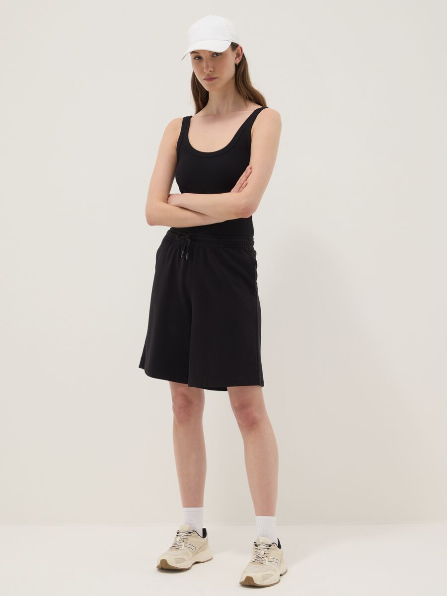 Black ribbed stretch-cotton bodysuit with wide neckline_2