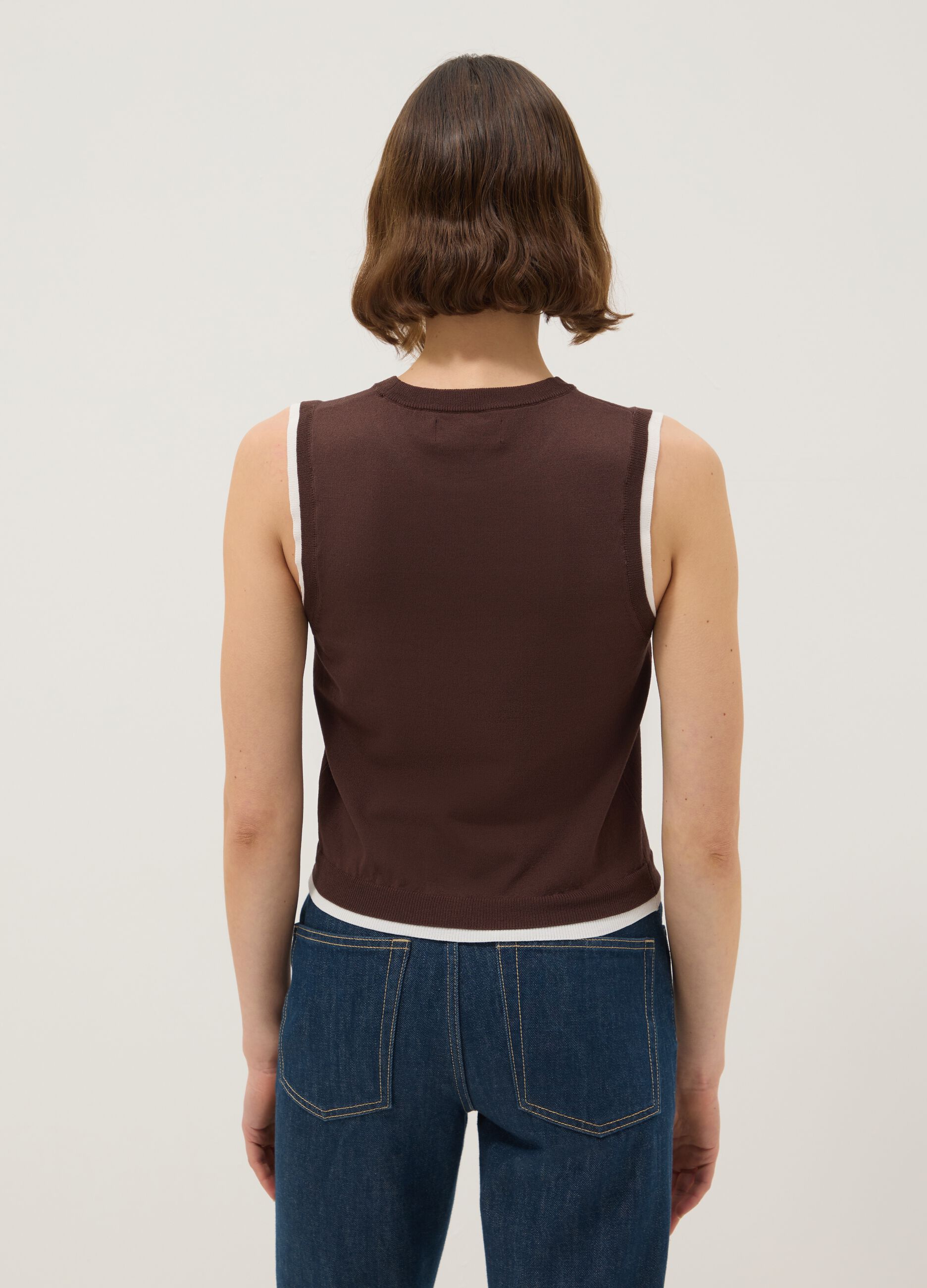 Brown Sleeveless Viscose Blend Tank Top - Regular Fit