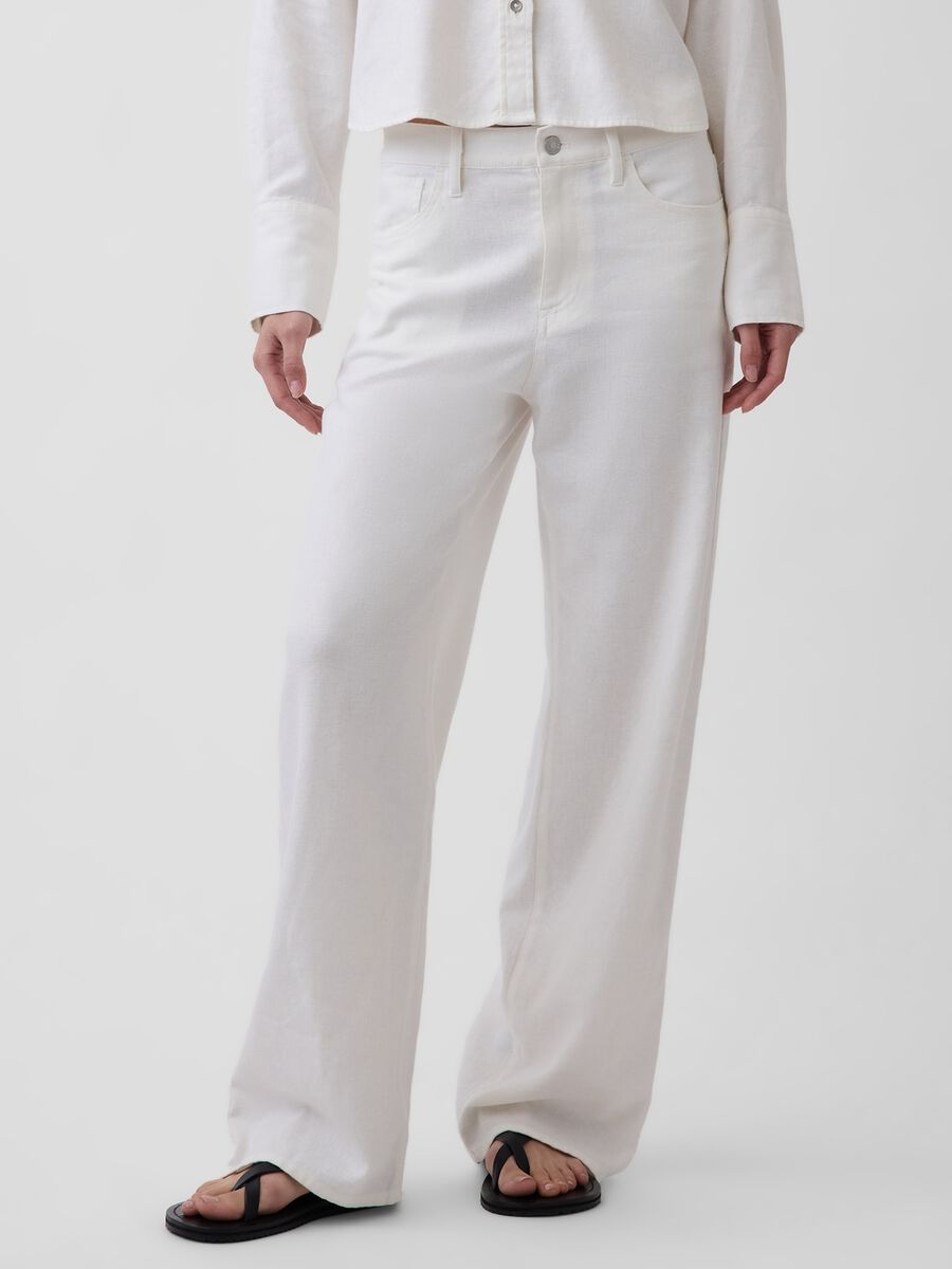 Wide-leg linen-cotton blend trousers_1