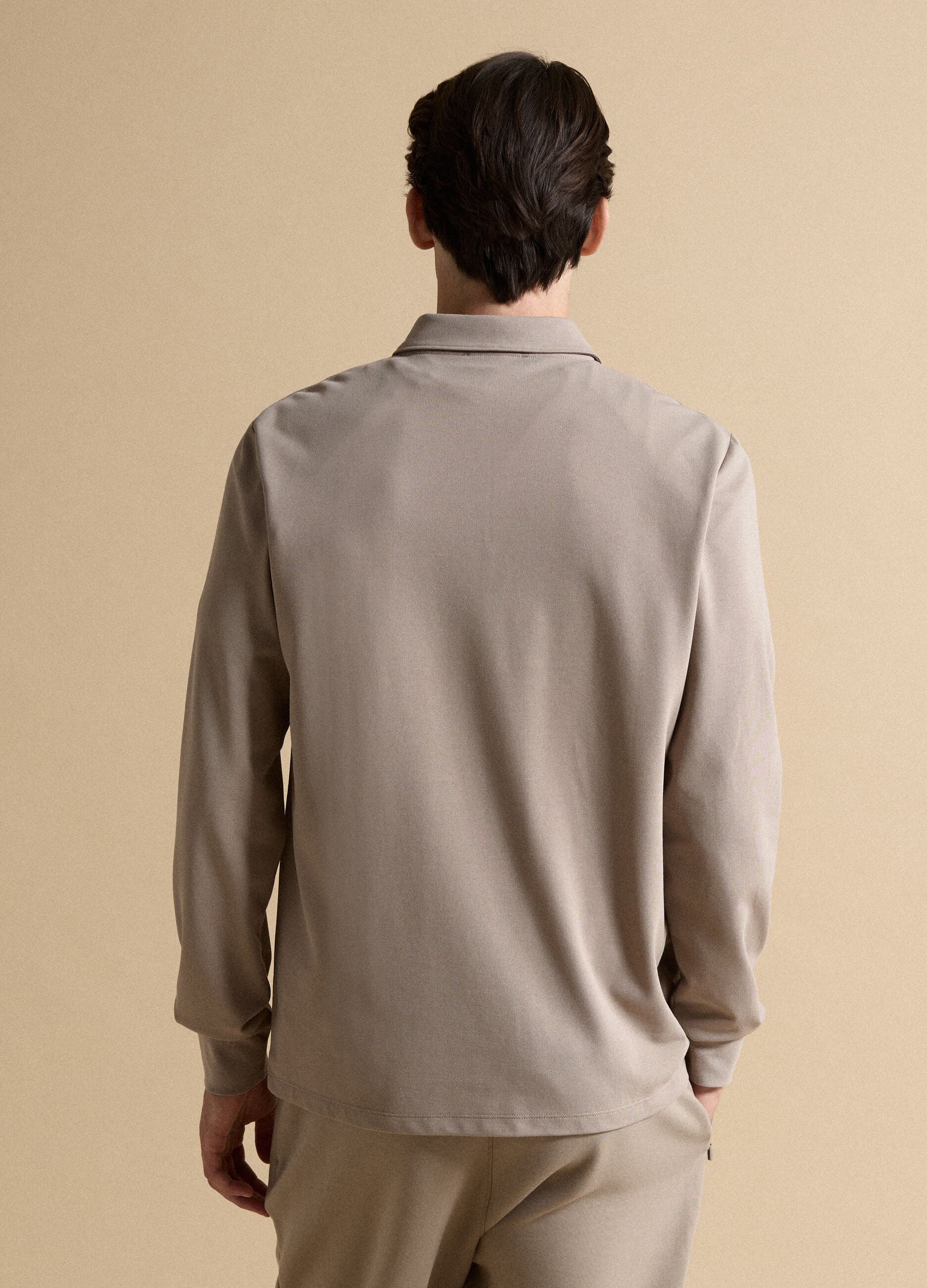 Grey stretch cotton-blend piqu&eacute; polo shirt, Easy Dry, regular fit