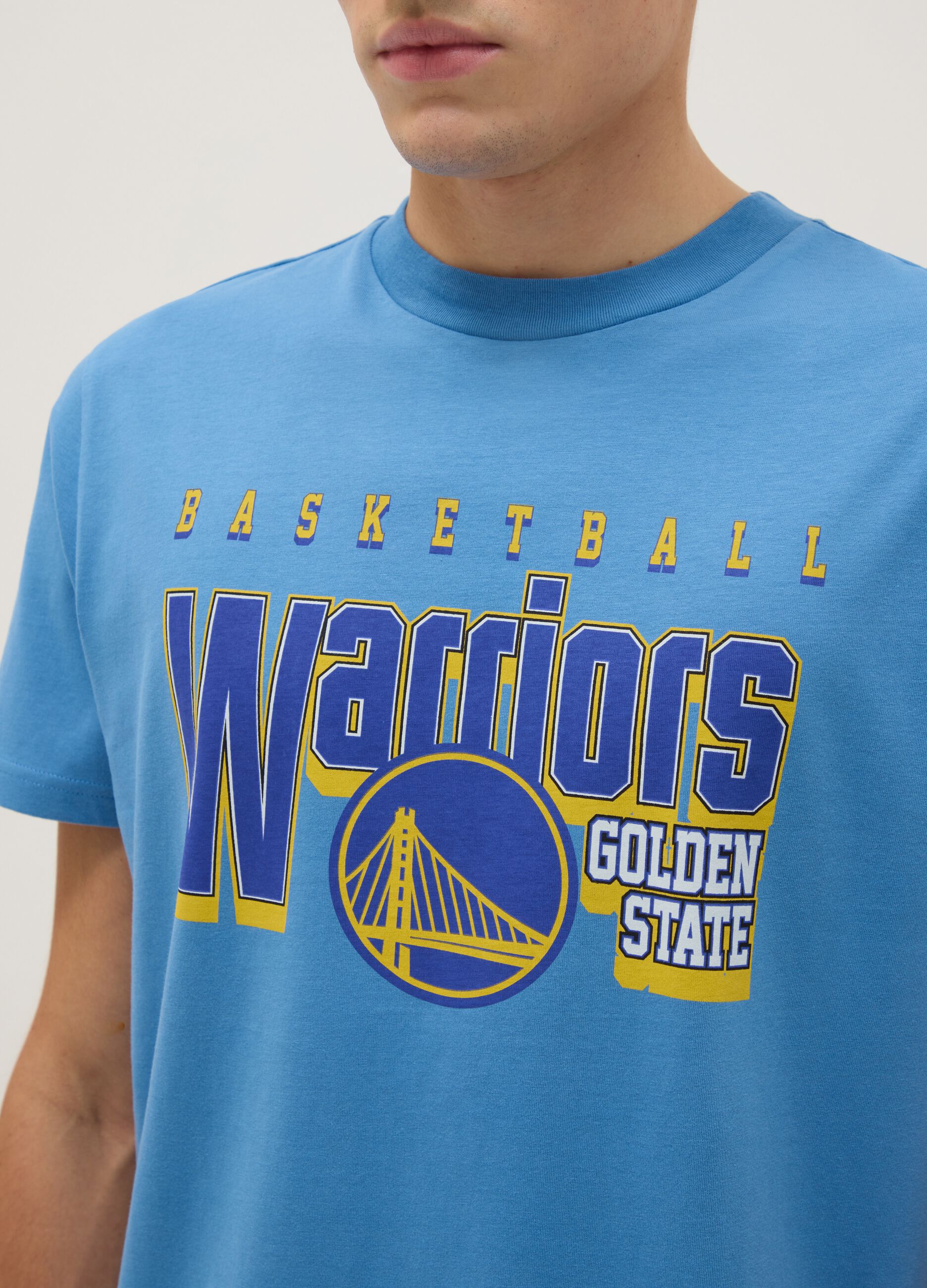 Sky Blue Pure Cotton Regular Fit T-shirt with Golden State Warriors Logo