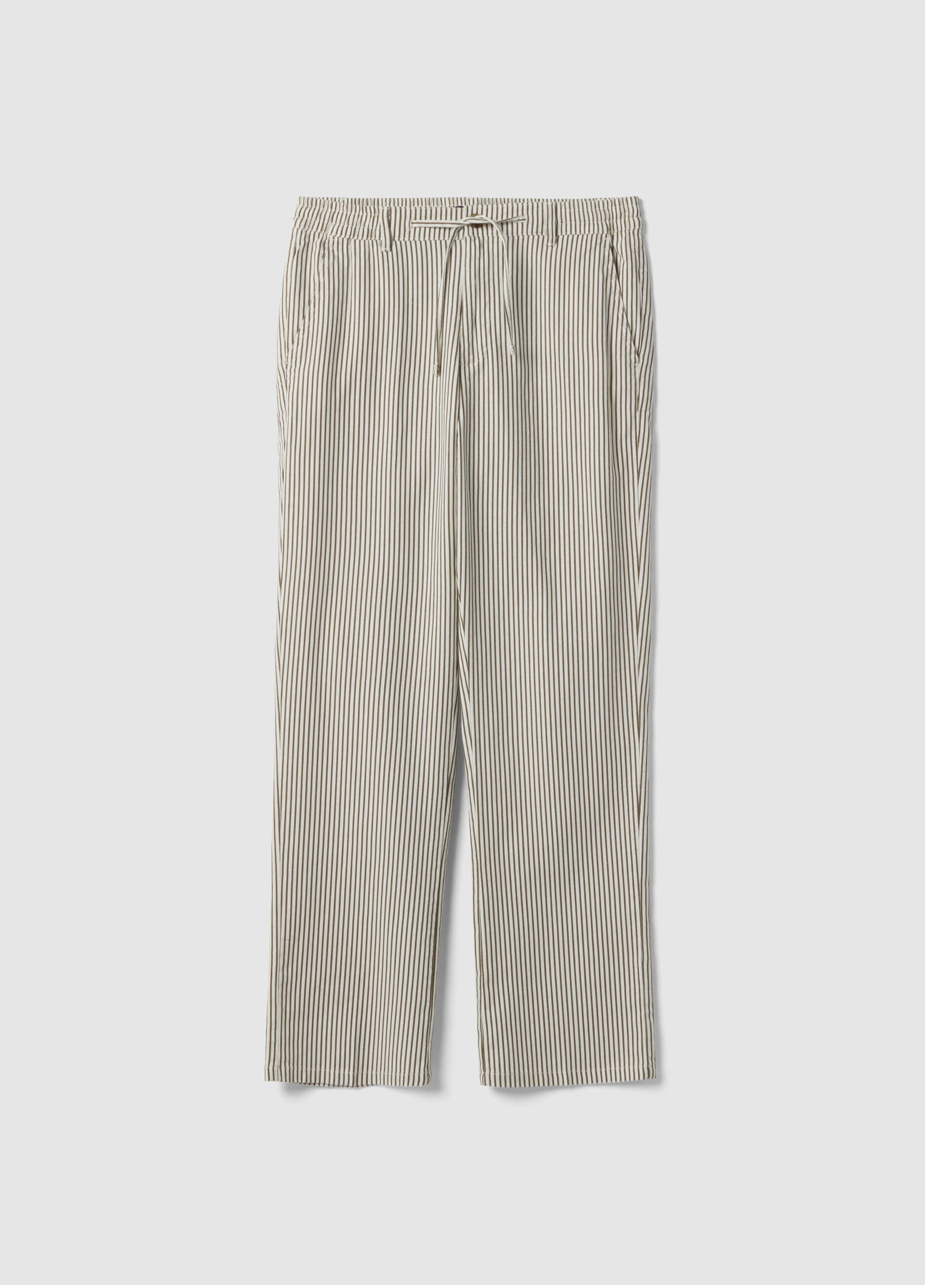 Multicolor striped linen-cotton blend chino trousers, straight fit