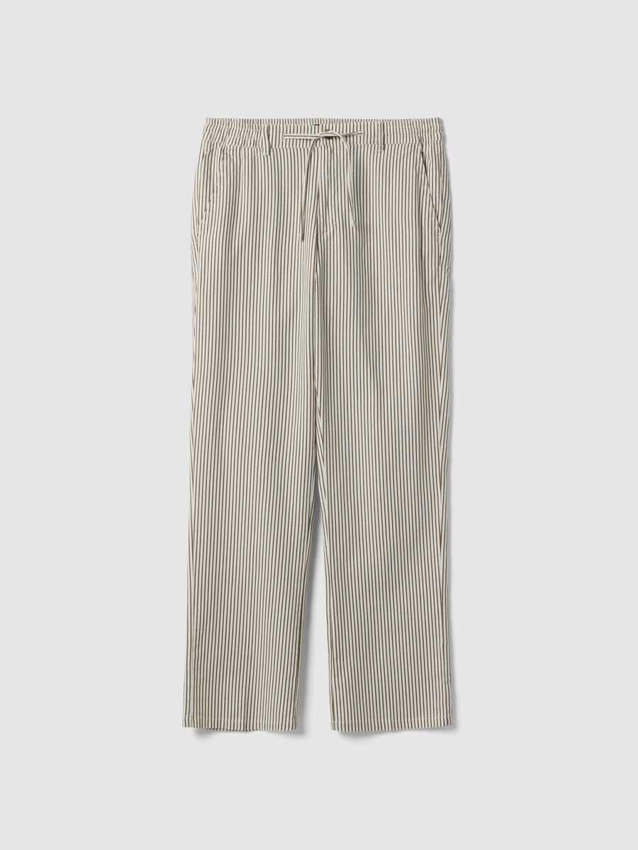 Multicolor striped linen-cotton blend chino trousers, straight fit_4