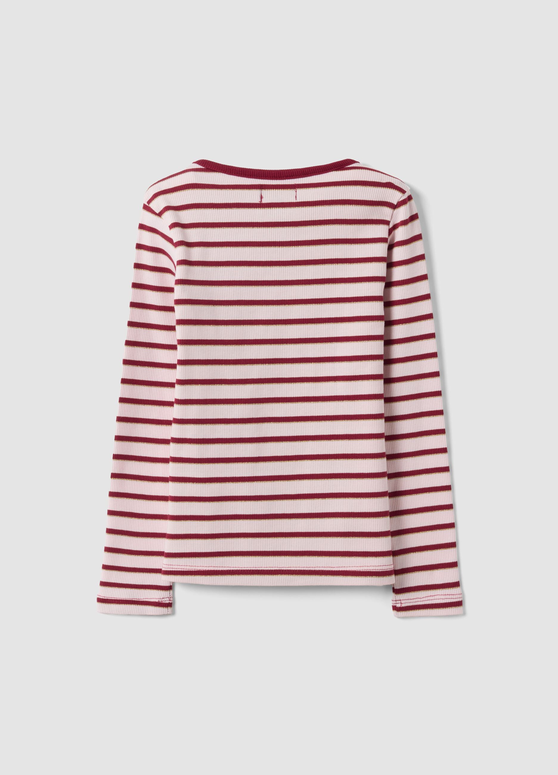Girls&rsquo; multicolour striped stretch-cotton T-shirt with embroidery