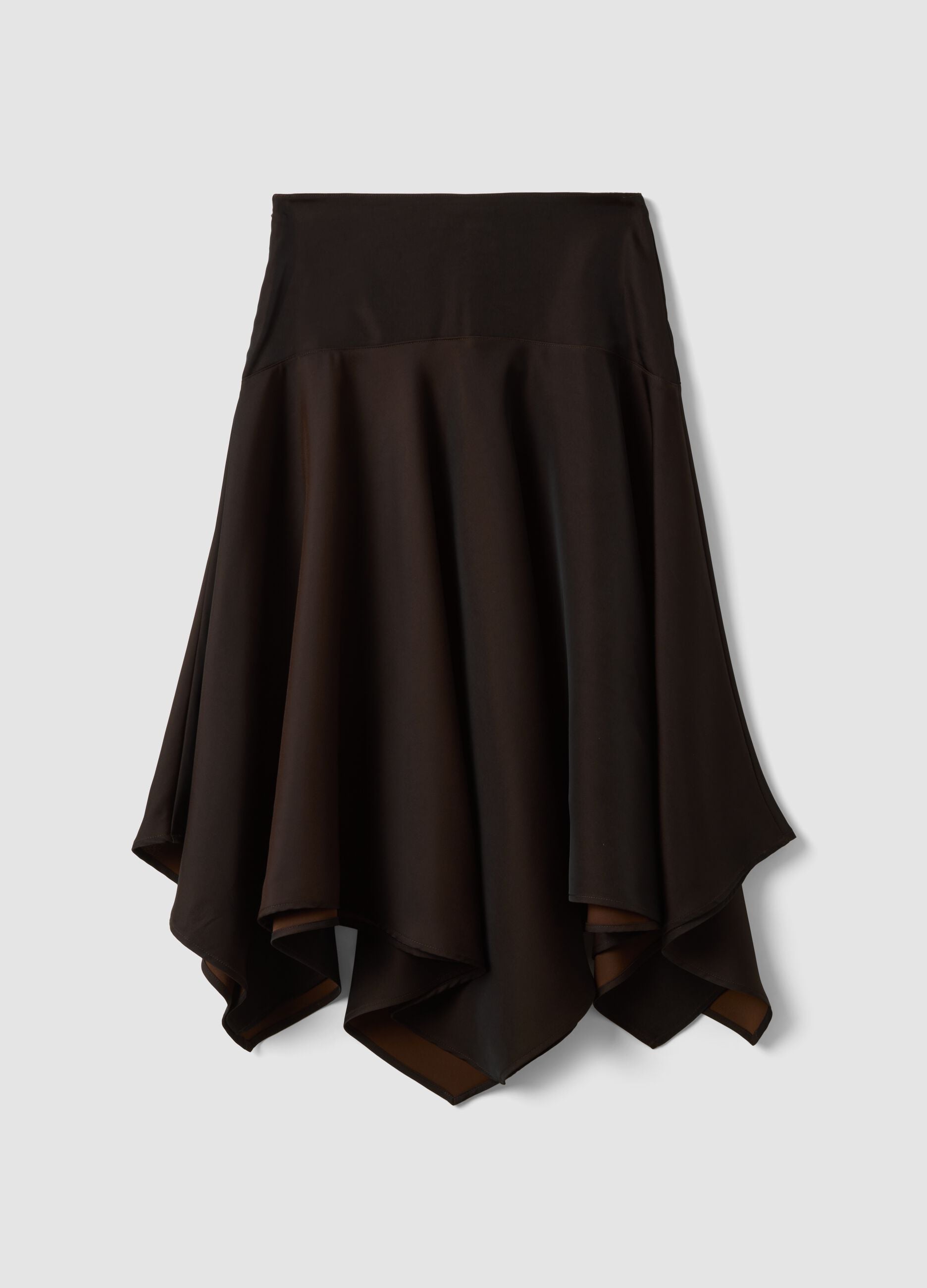 Brown midi skirt with asymmetric hem