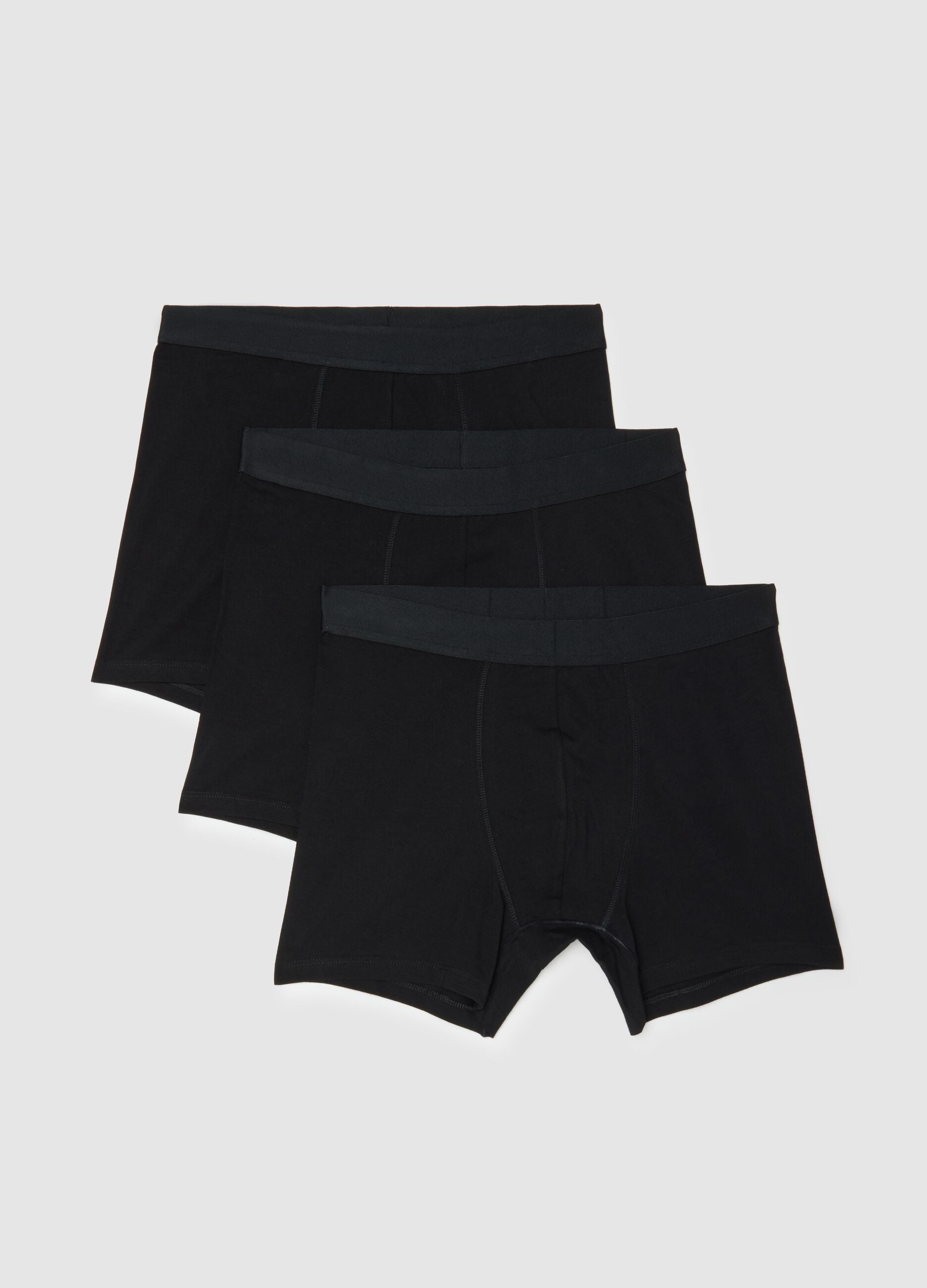 Pack of 3 black mid-length boxer briefs in stretch organic cotton, regular fit