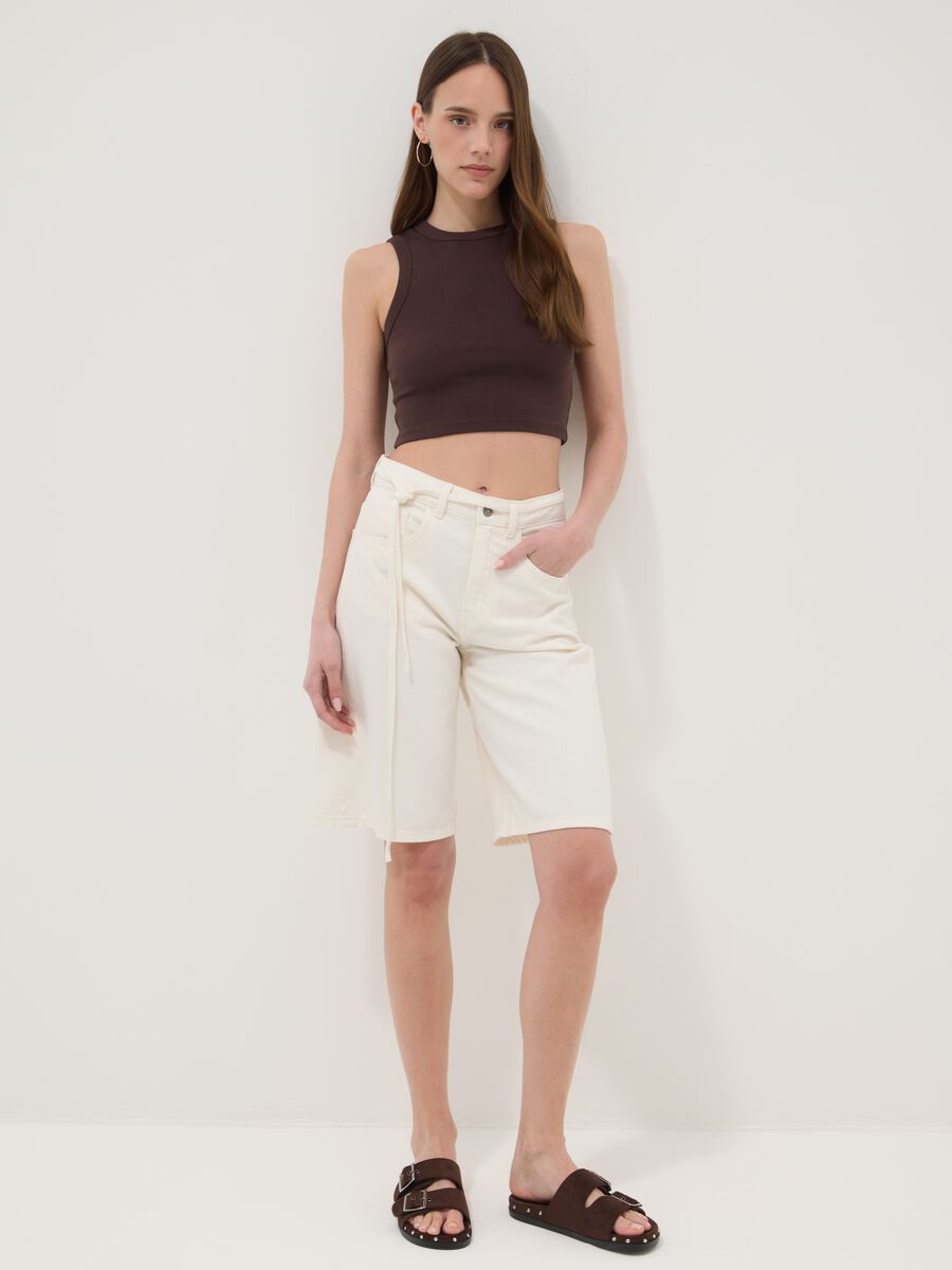 Brown cotton-stretch cropped tank top_2