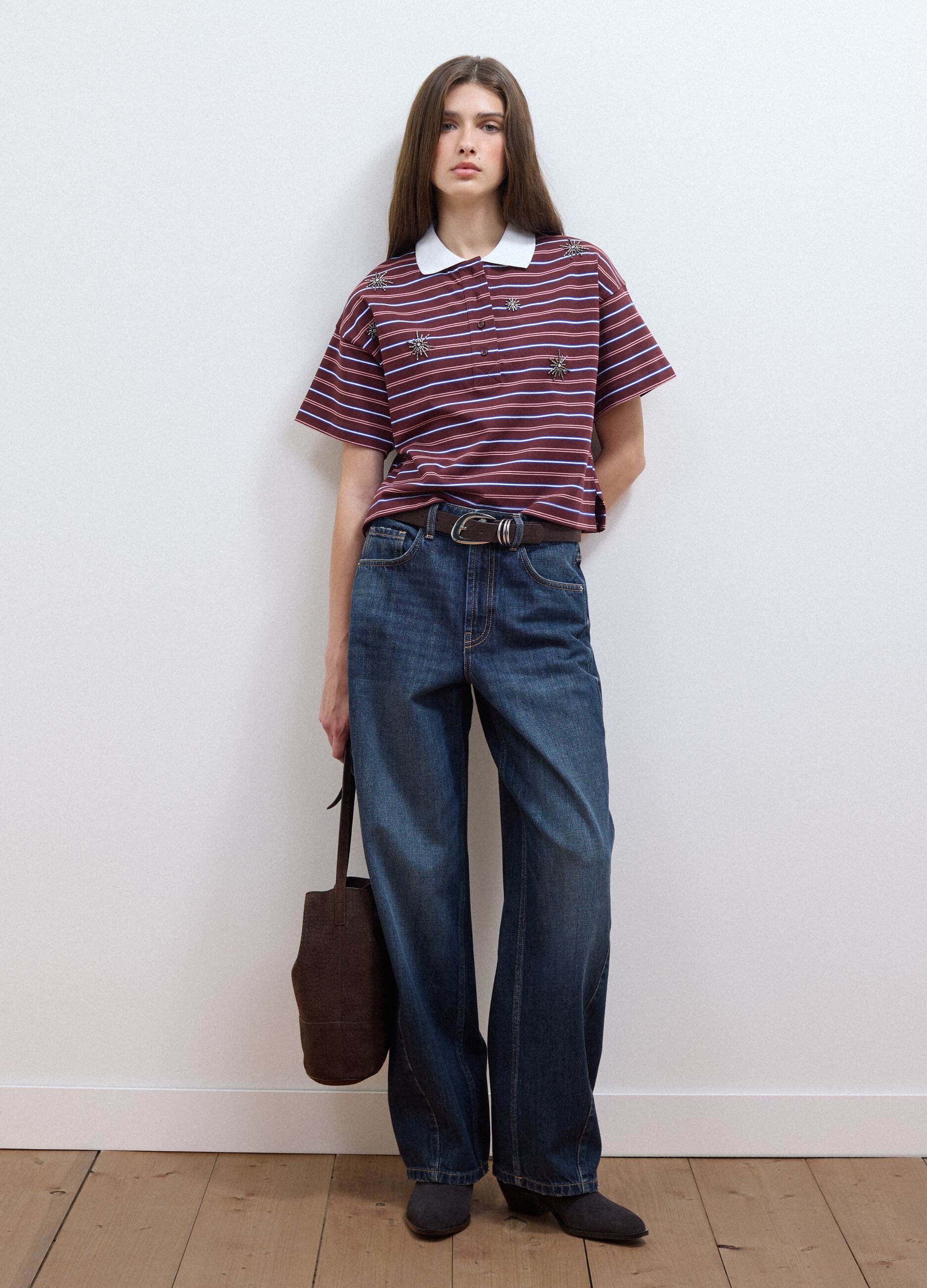 Blue balloon-fit pure cotton jeans