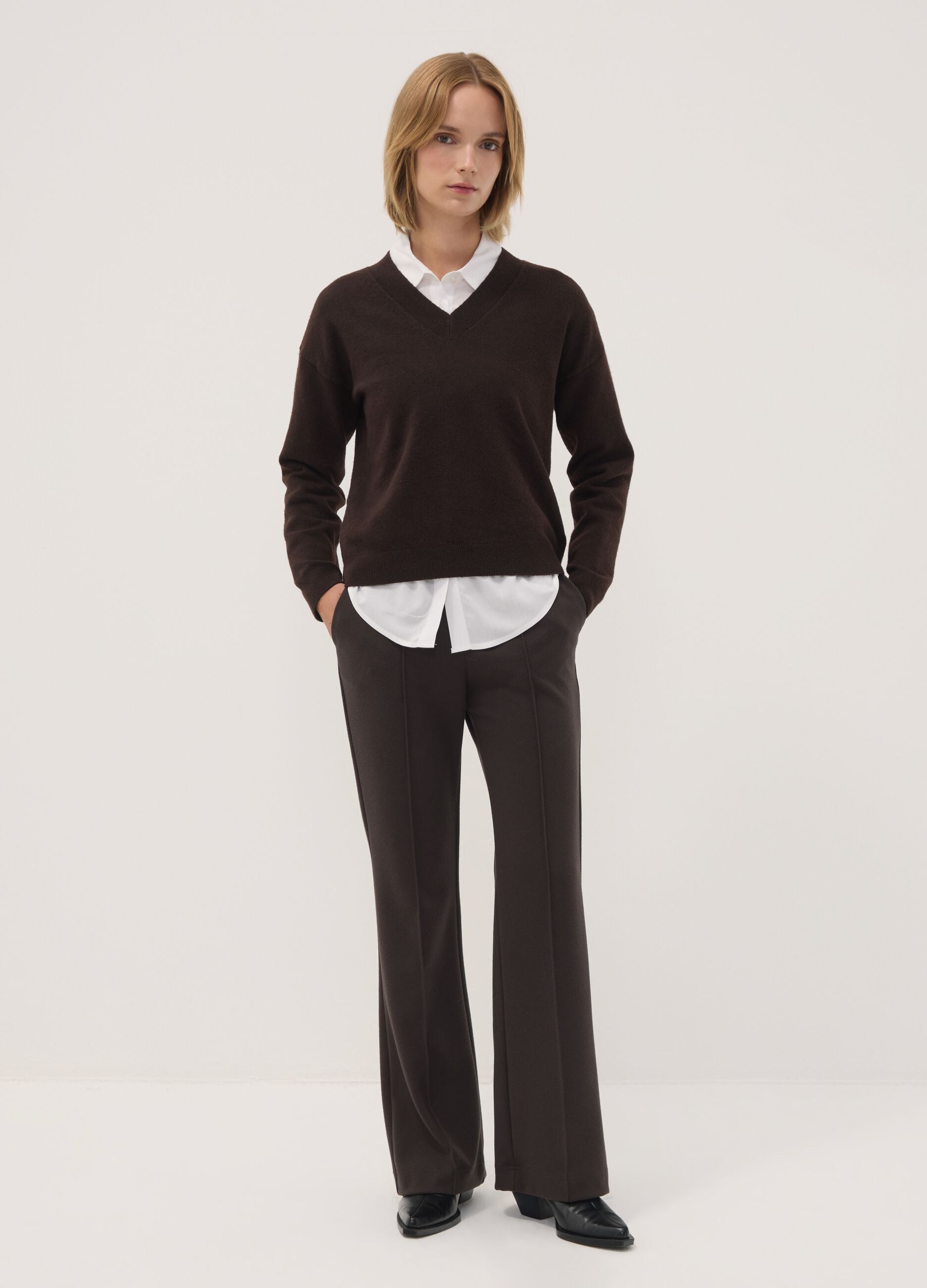 Brown stretch-viscose straight-fit trousers