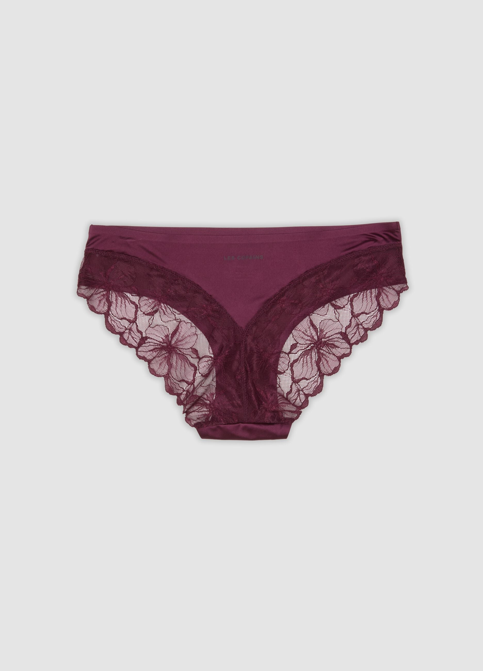 Purple stretch microfibre briefs with lace