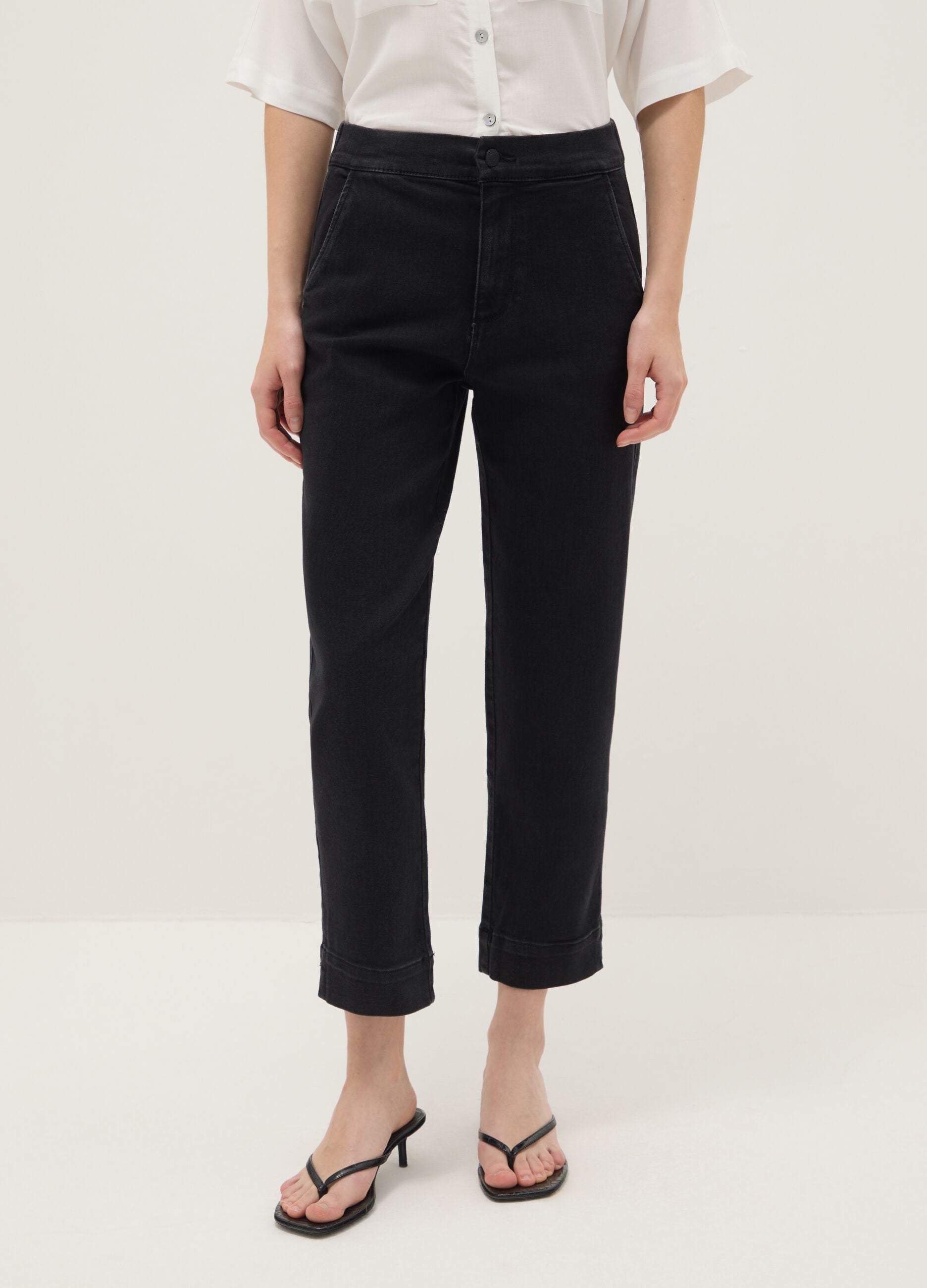 Black Cotton Blend Slim Fit Chino Trousers
