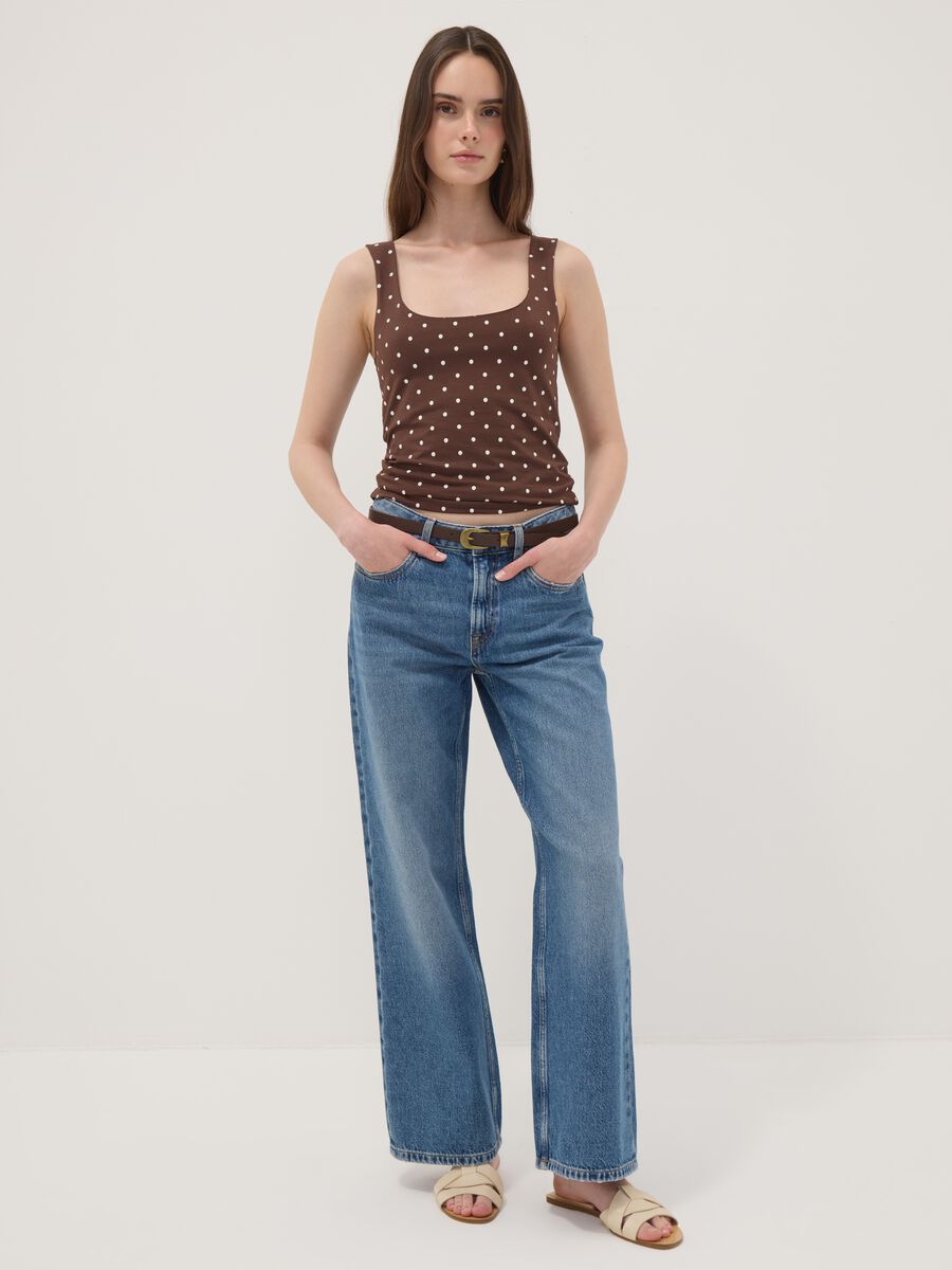 Brown fitted polka-dot stretch cotton top_2