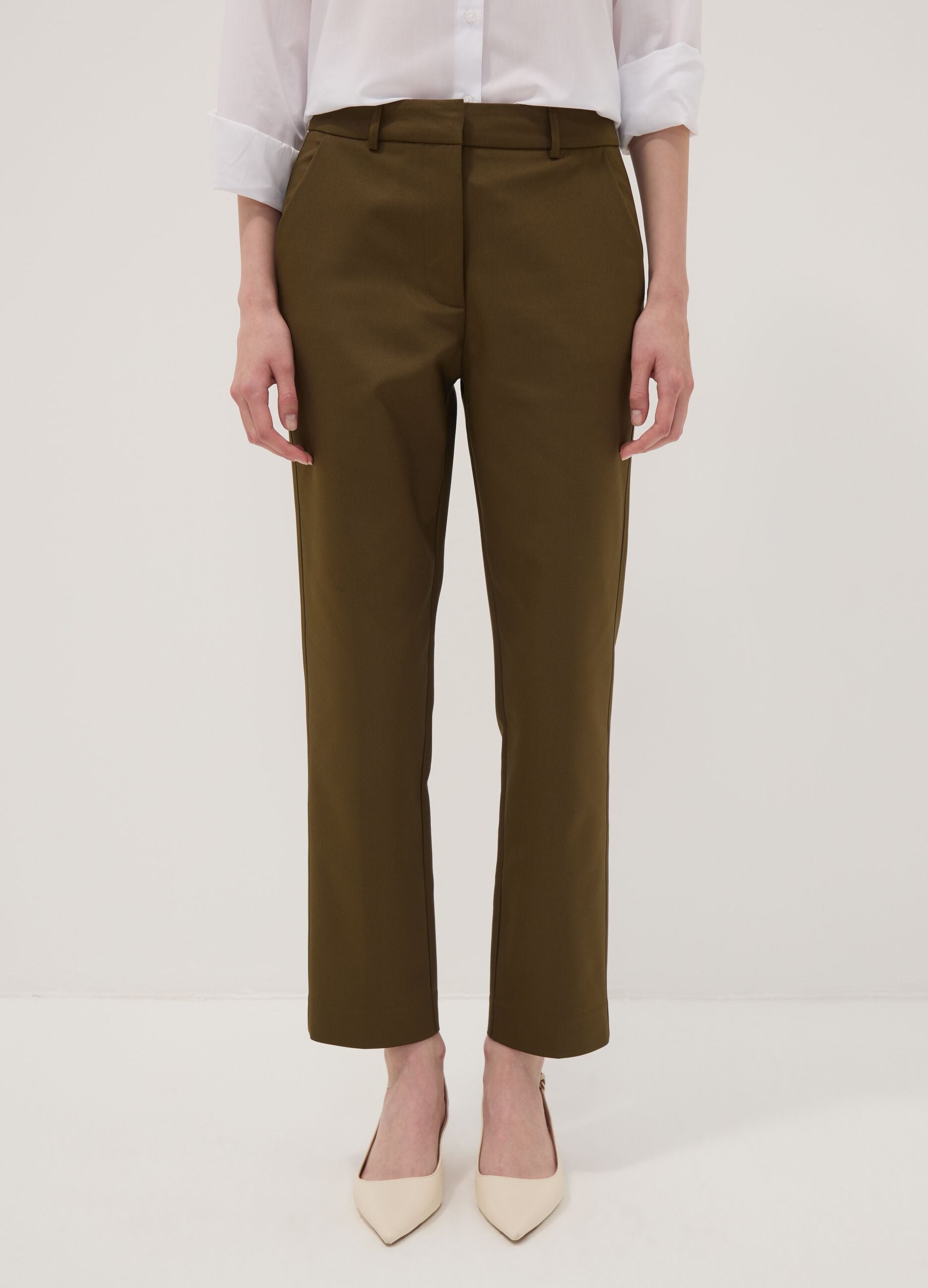 Green slim-fit stretch cotton trousers