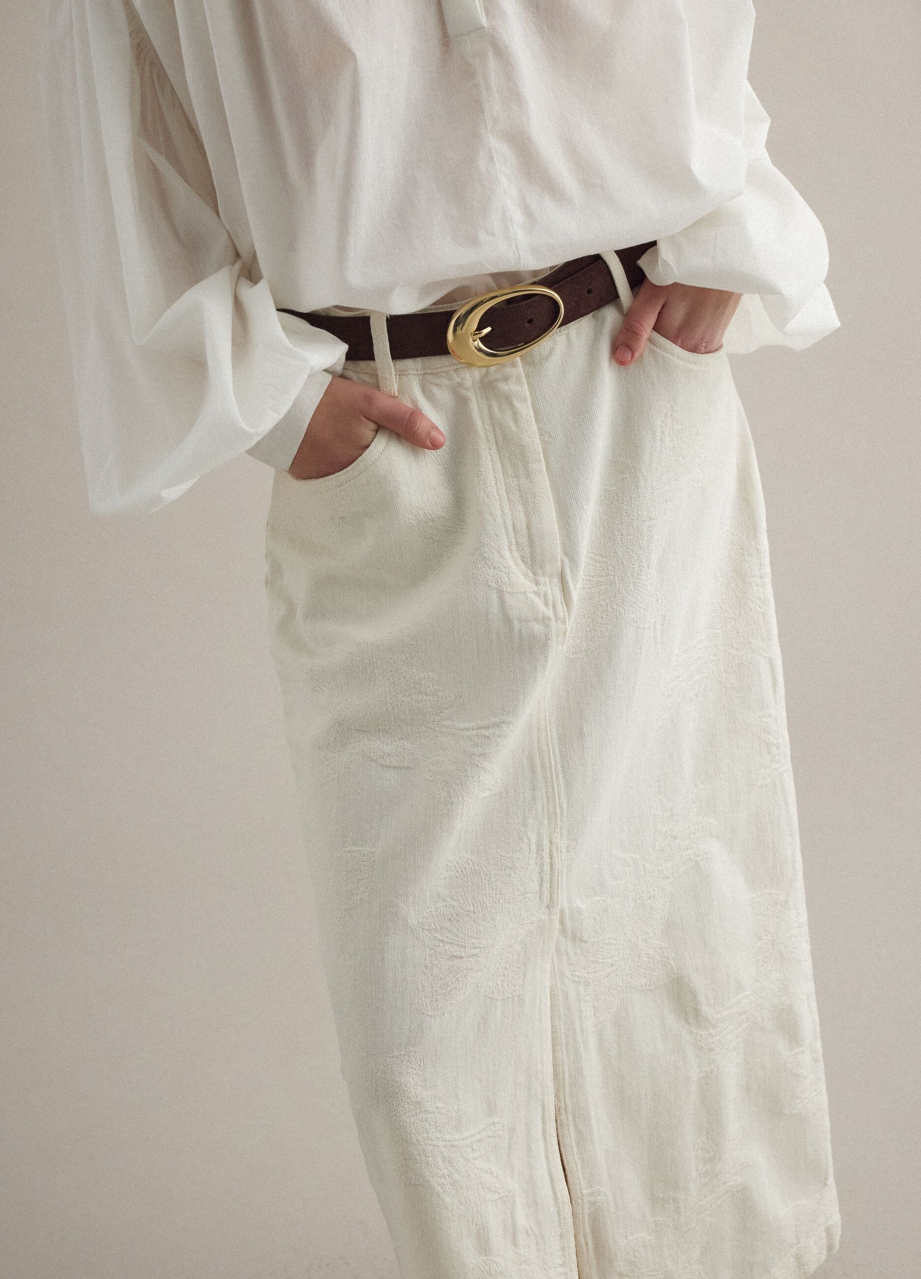 White pure cotton long skirt regular fit with elastic waistband