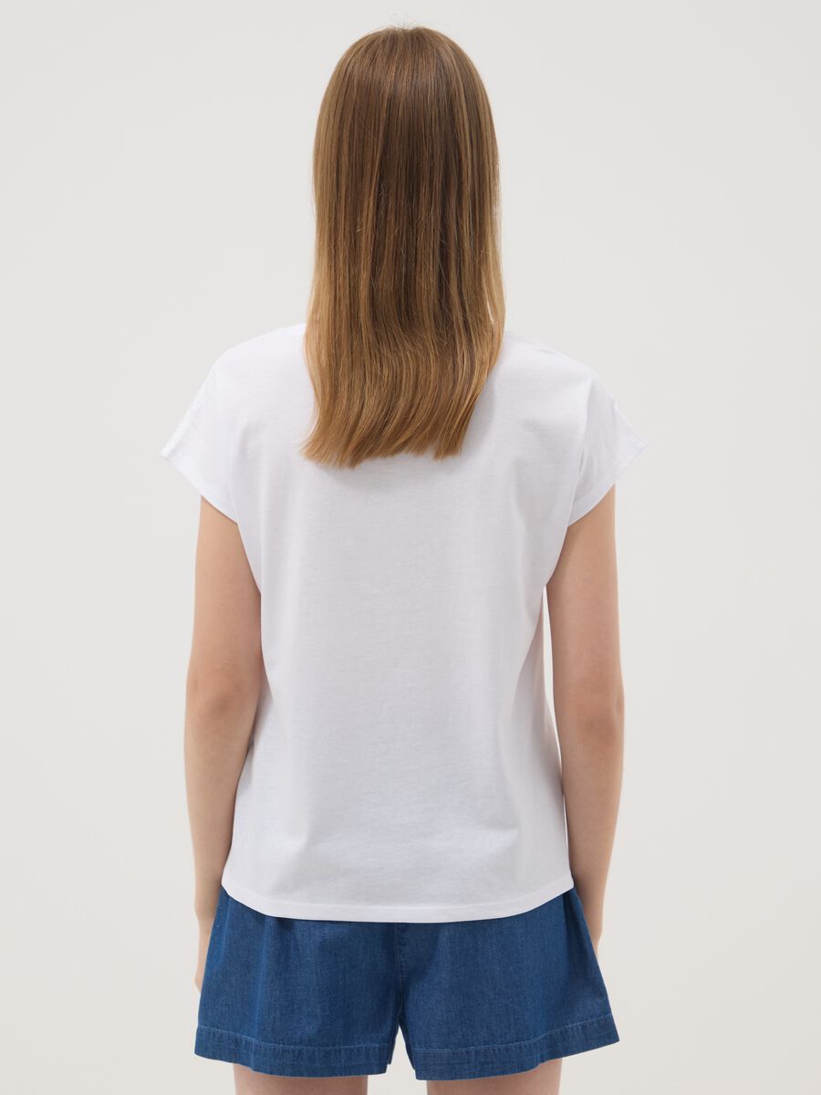 White pure cotton T-shirt with broderie anglaise detail, regular fit_2