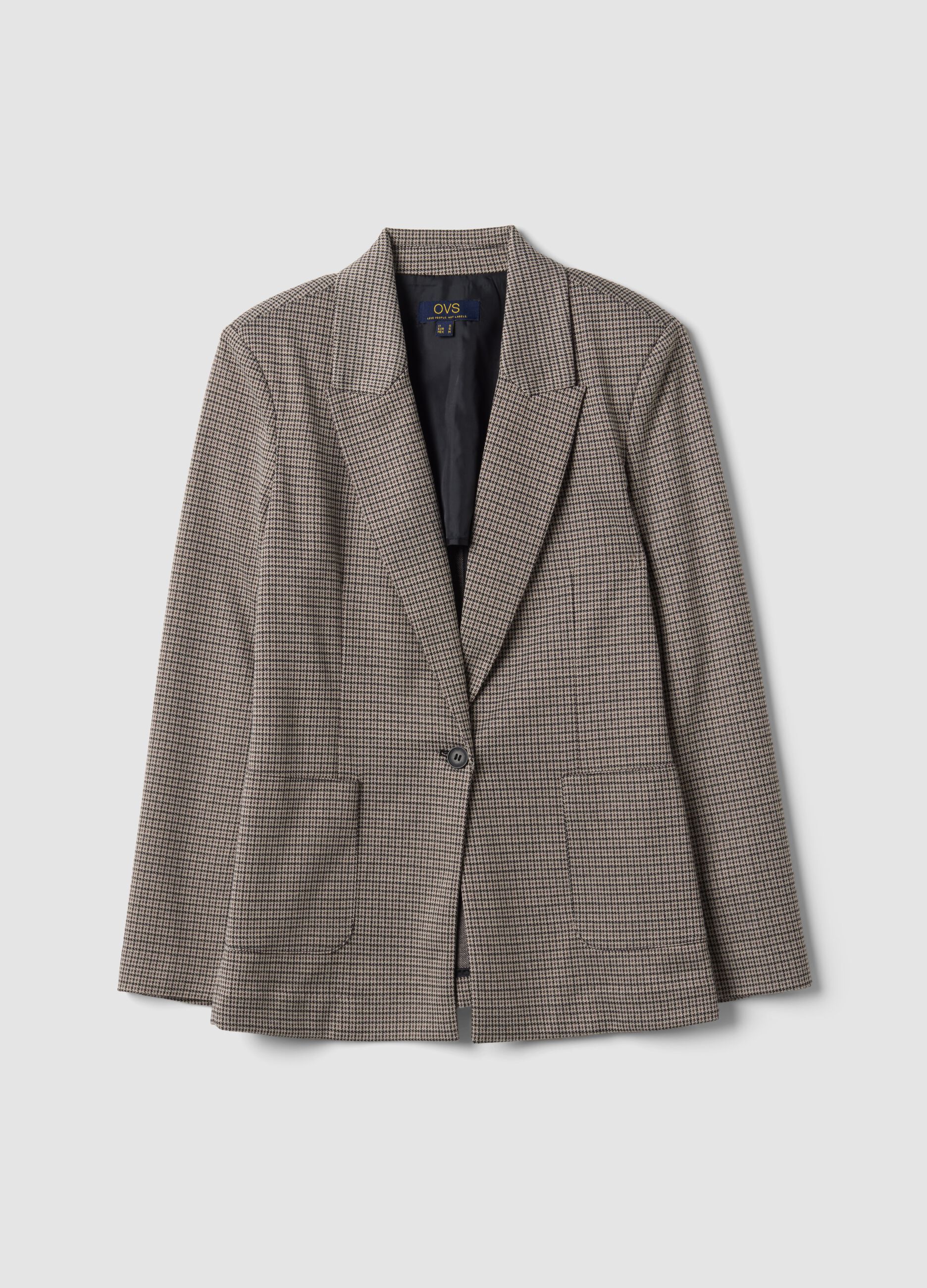 Beige patterned stretch viscose blazer