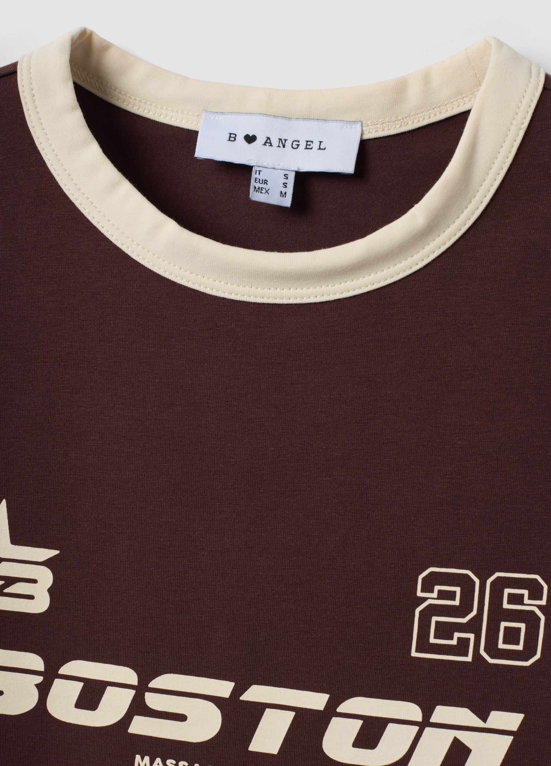 Brown cotton T-shirt with front graphic print and contrast trims