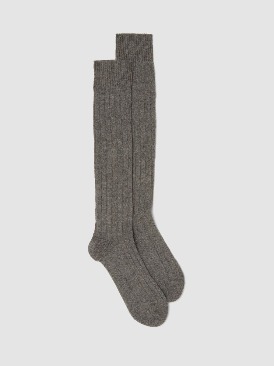 Calze grigie lunghe in lana, viscosa e cashmere elasticizzato_0