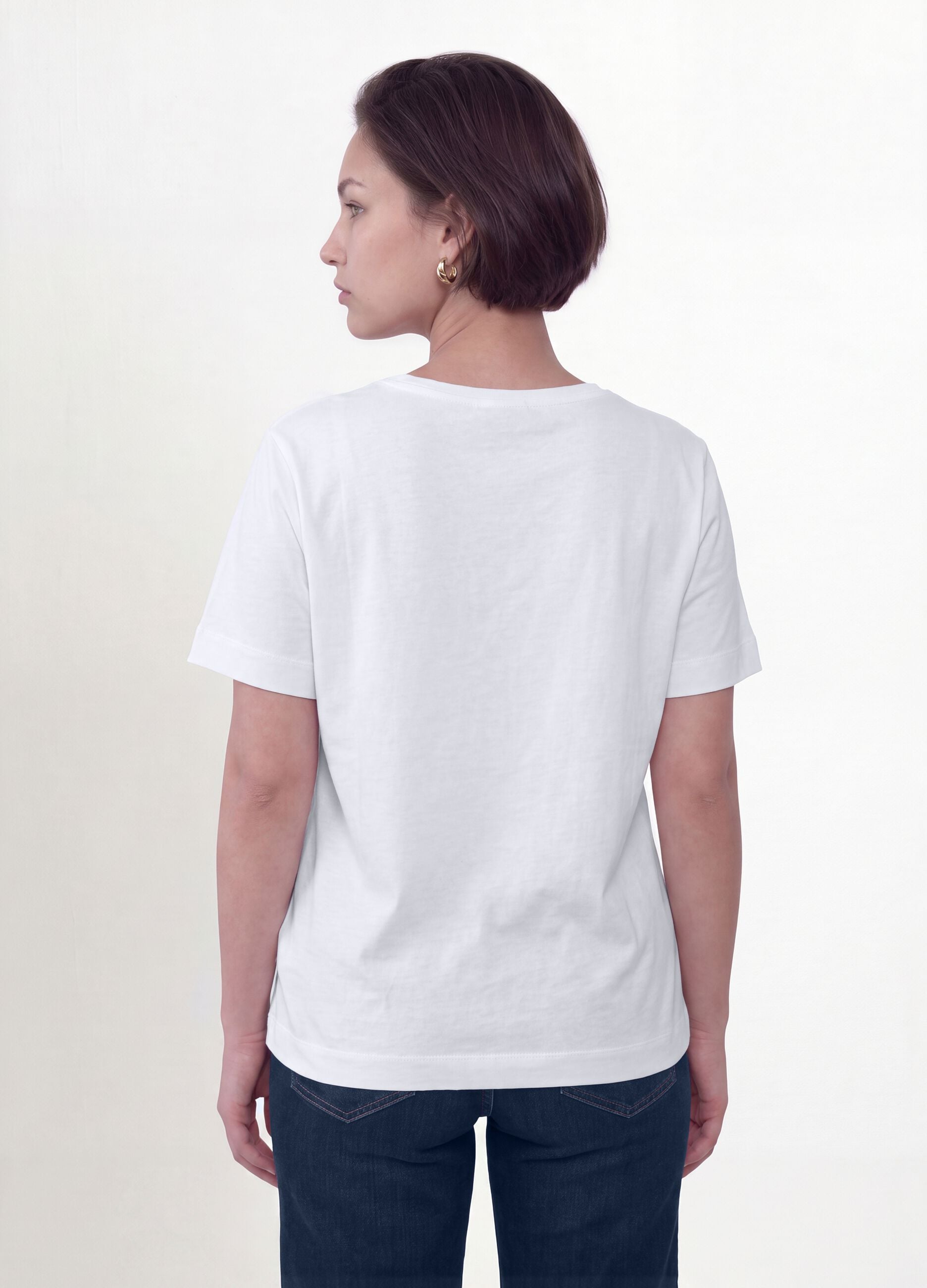 White pure cotton T-shirt with graphic print, regular fit