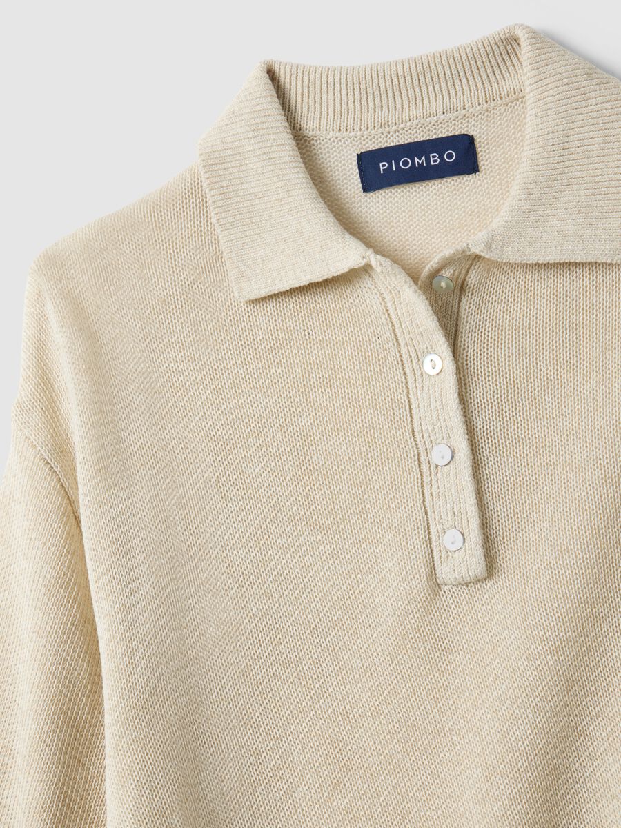 Beige Regular Fit Polo with Elbow-Length Sleeves_5