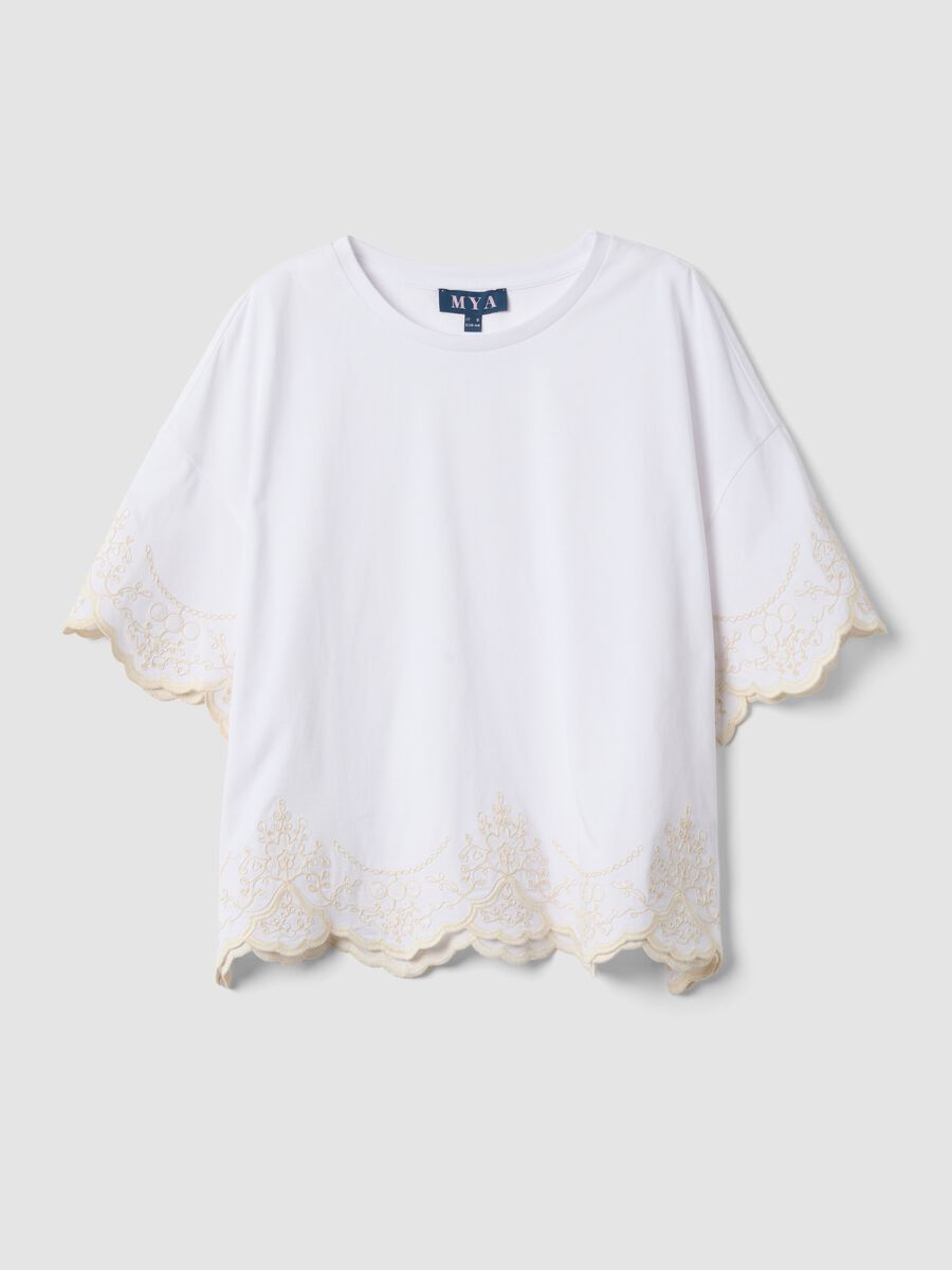 White pure cotton T-shirt with embroidery, regular fit_4