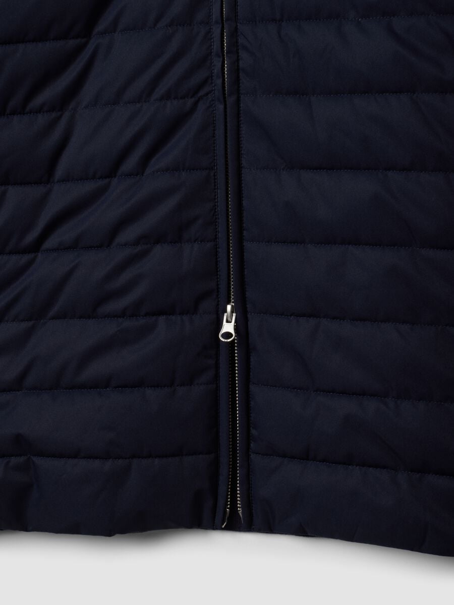Blue pure cotton zip jacket with knitted sleeves, regular fit_1