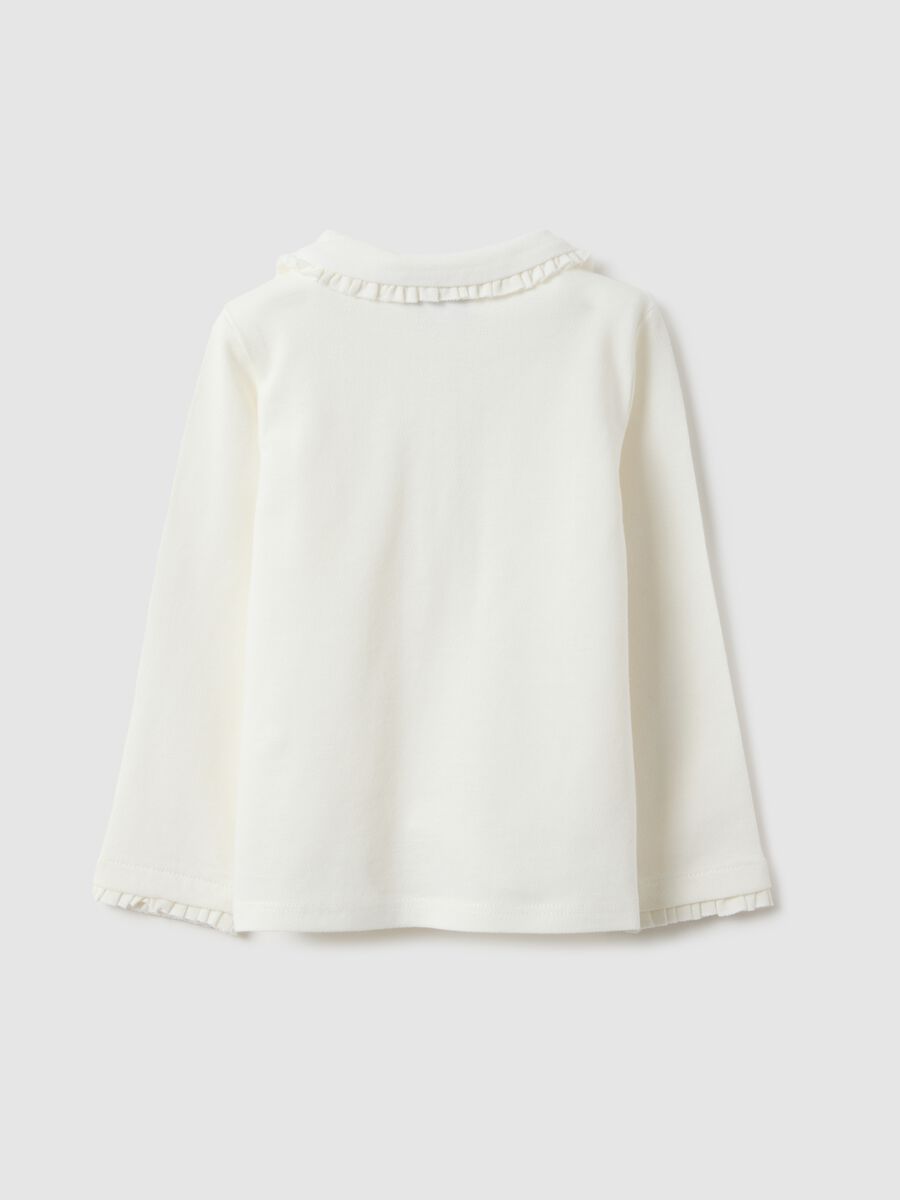 Pure cotton white girl's polo regular fit with ruched details_1