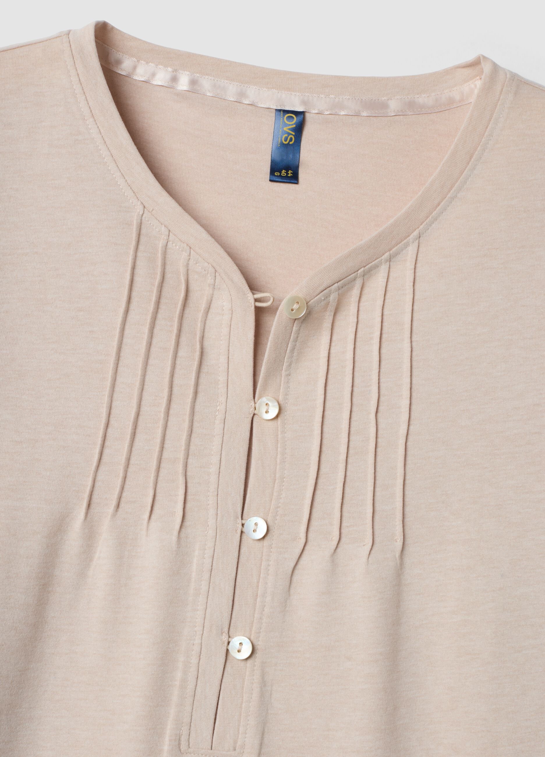 Beige organic cotton-blend nightdress with V-neck