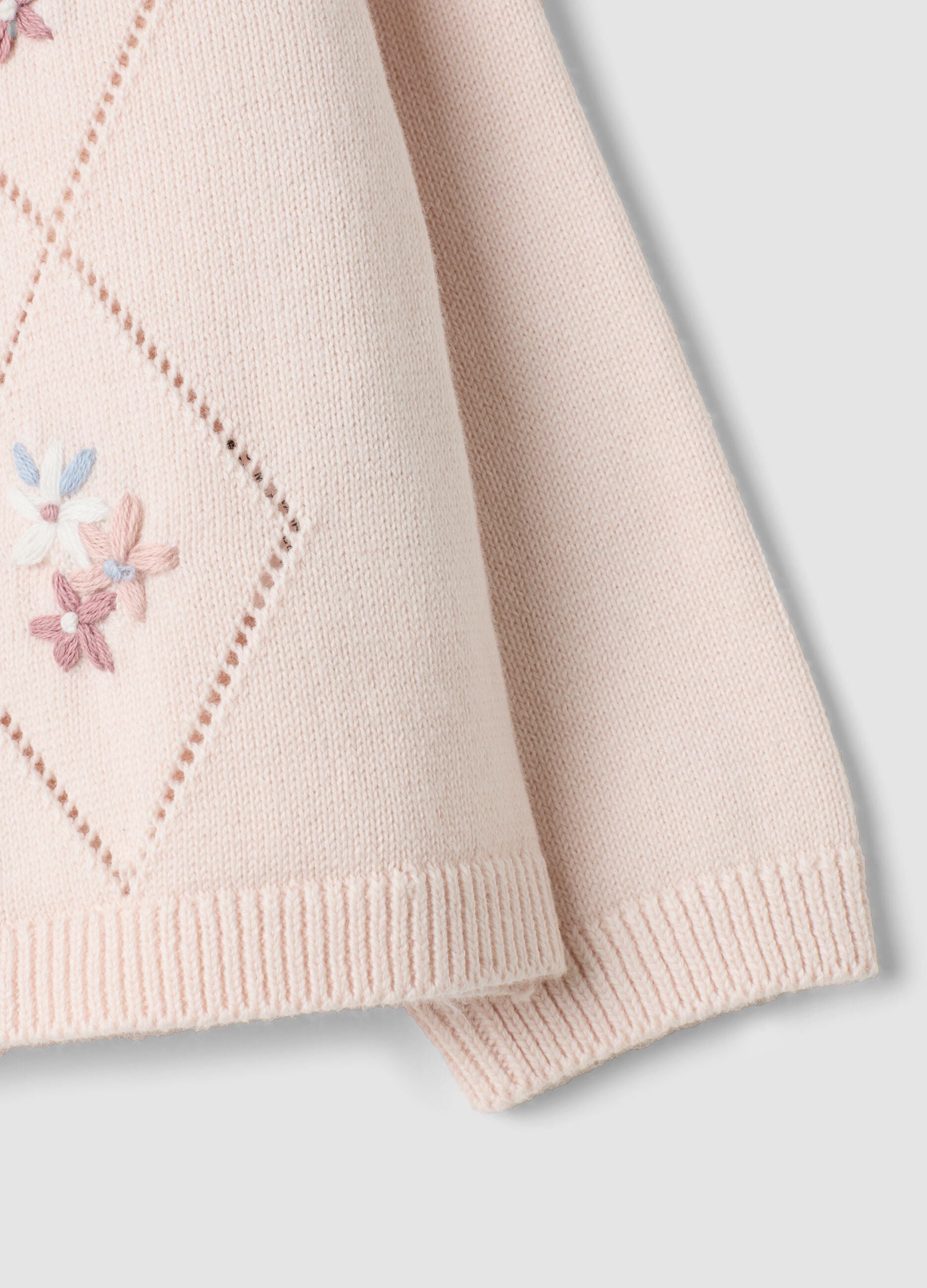 Pink pure organic cotton baby girl cardigan with ruffled collar