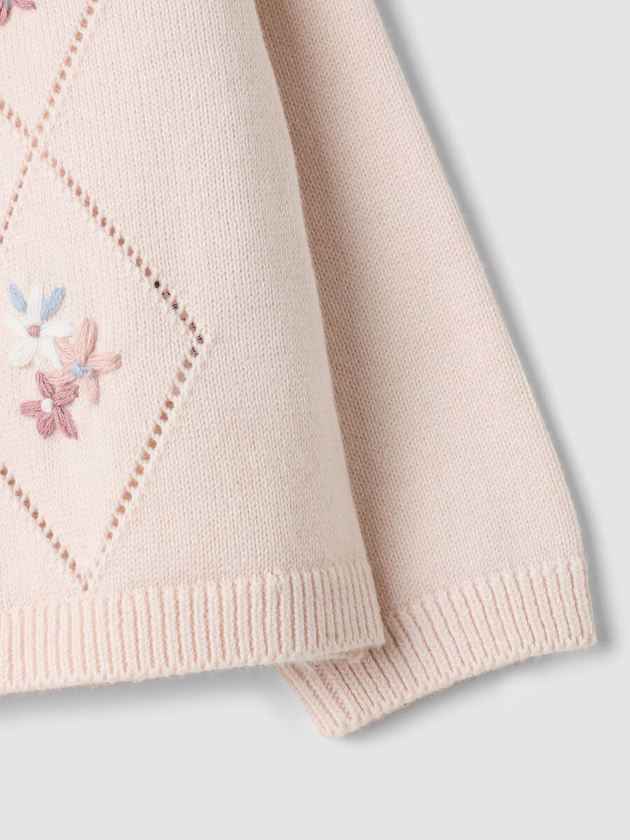 Pink pure organic cotton baby girl cardigan with ruffled collar_3