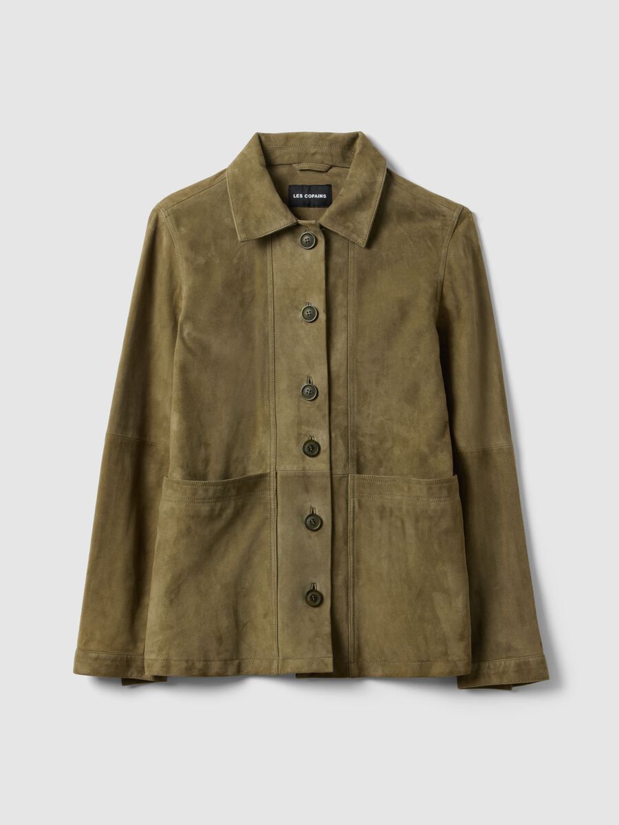Green genuine leather jacket, regular fit with buttons_5