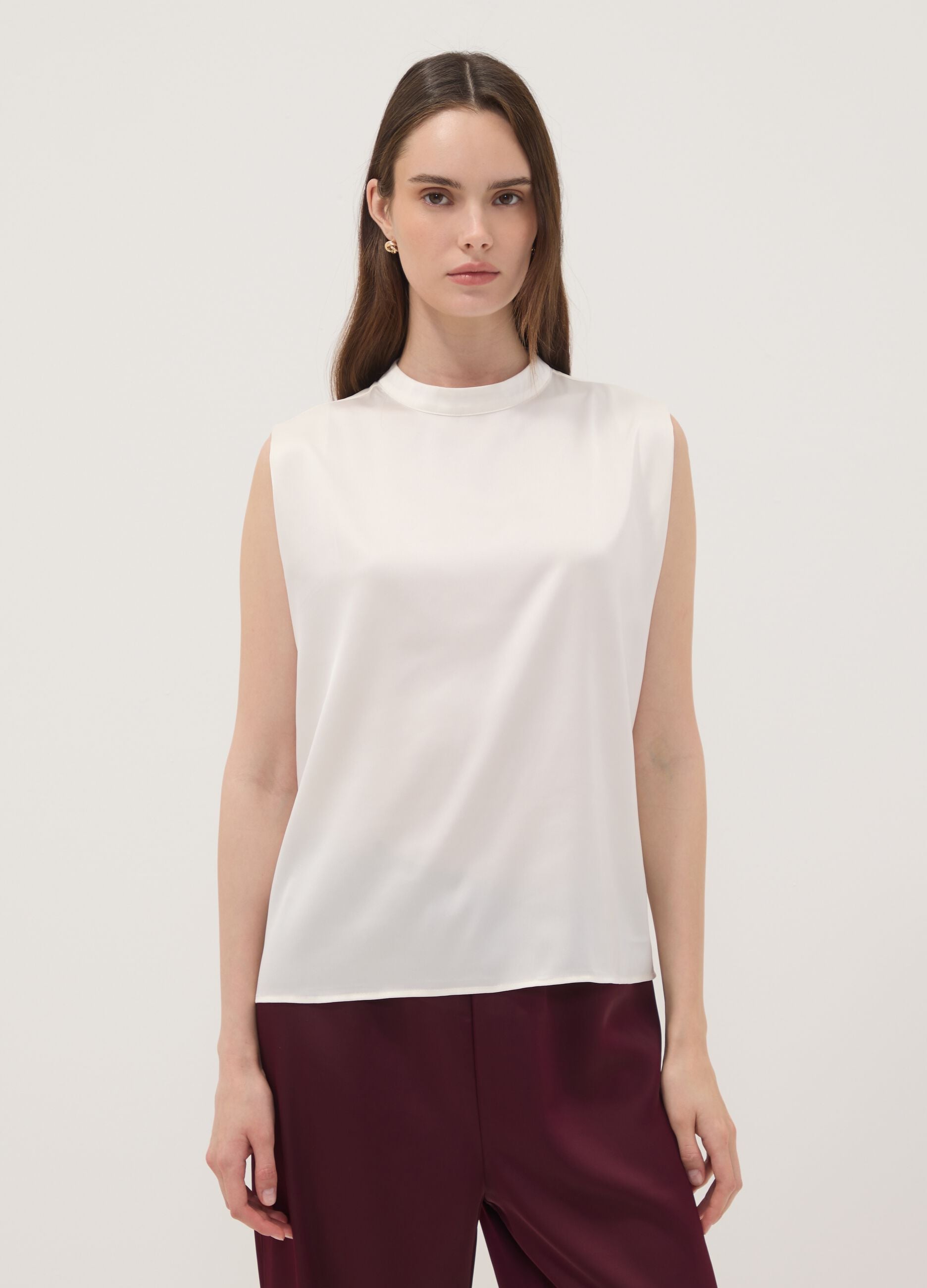 White stretch high-neck top