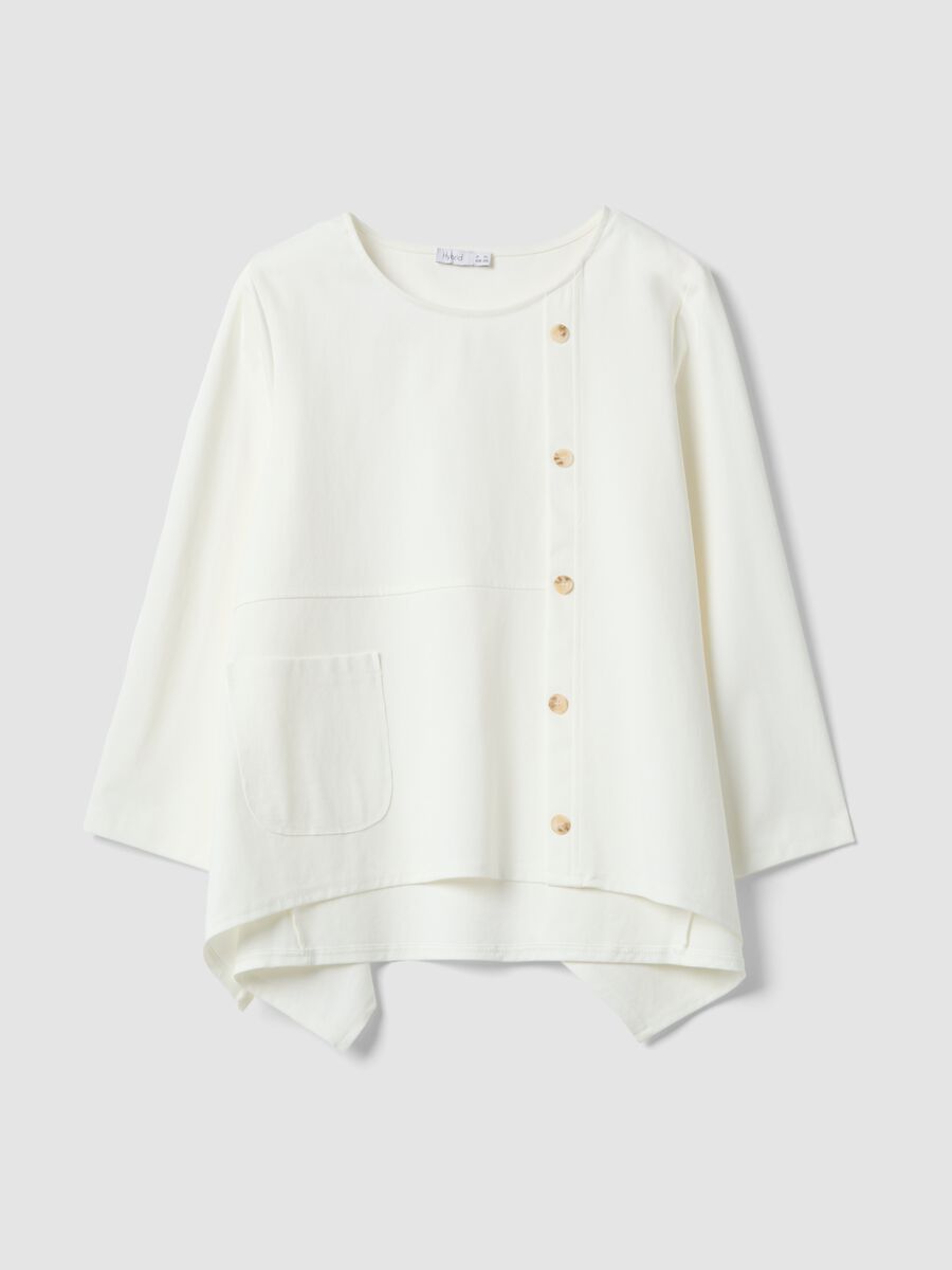 White stretch cotton button-up blouse, regular fit_4
