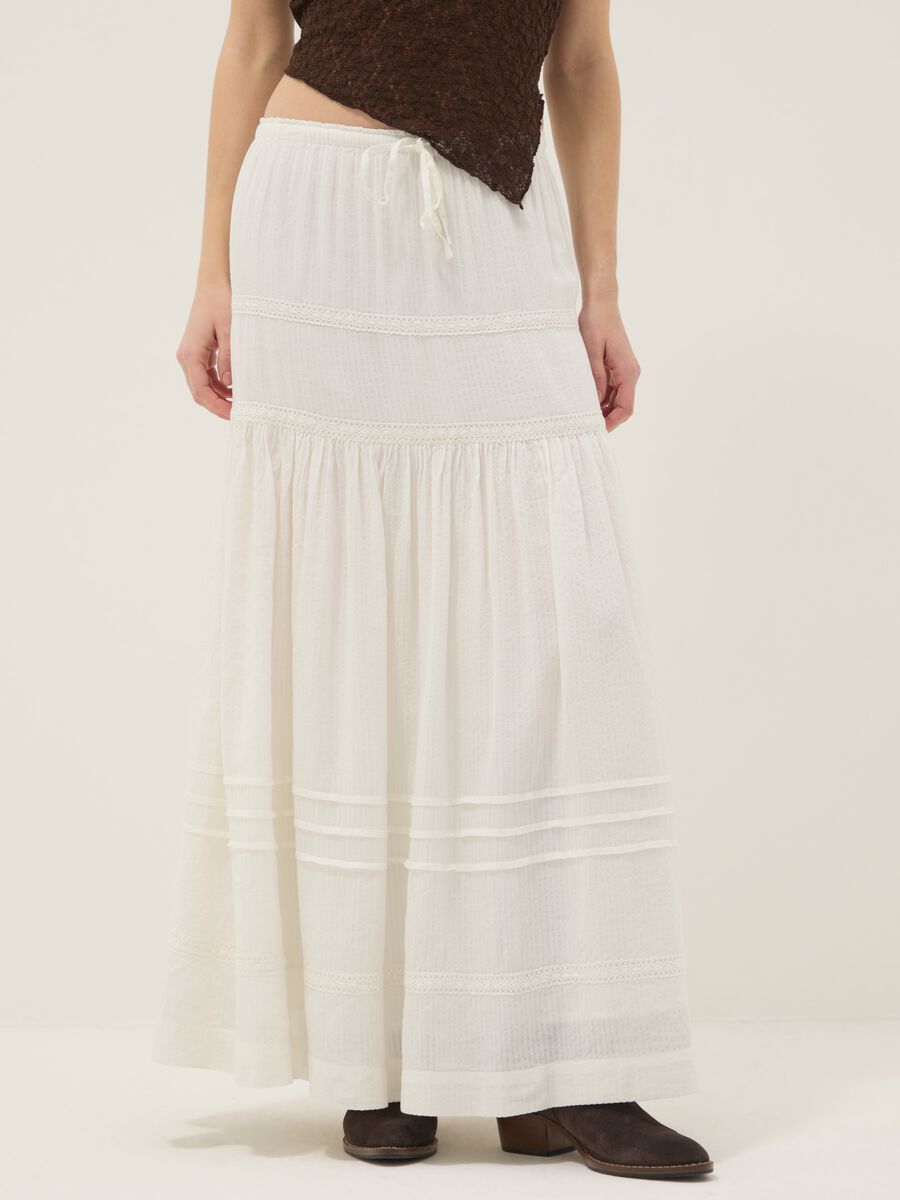 Long white mixed cotton skirt, regular fit with embroidery_1