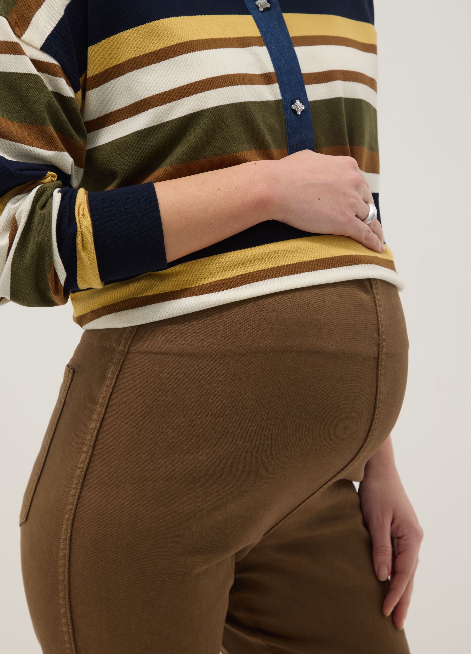 Brown Stretch Cotton Maternity Flare Trousers