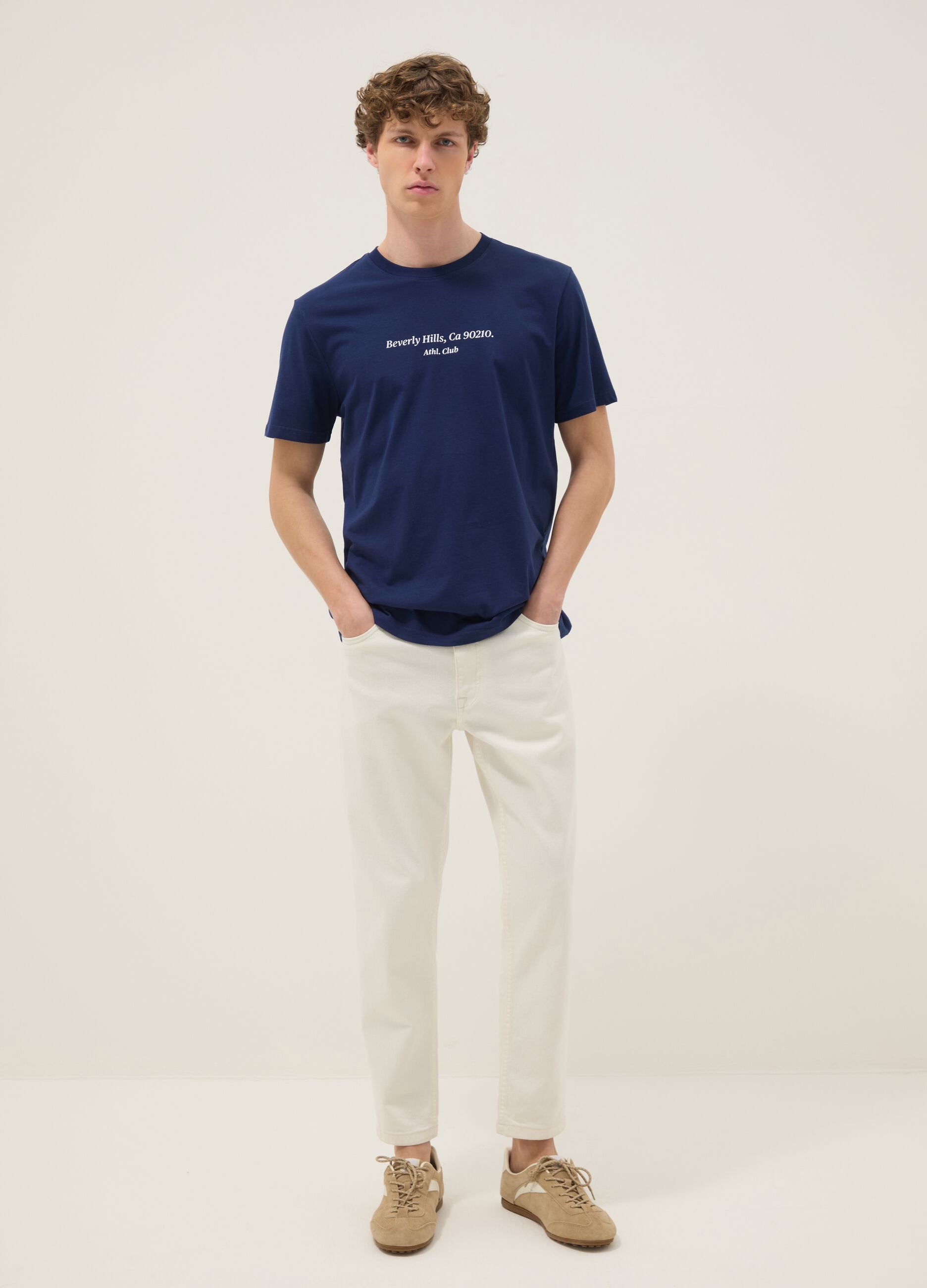 Blue slogan T-shirt in pure cotton, regular fit