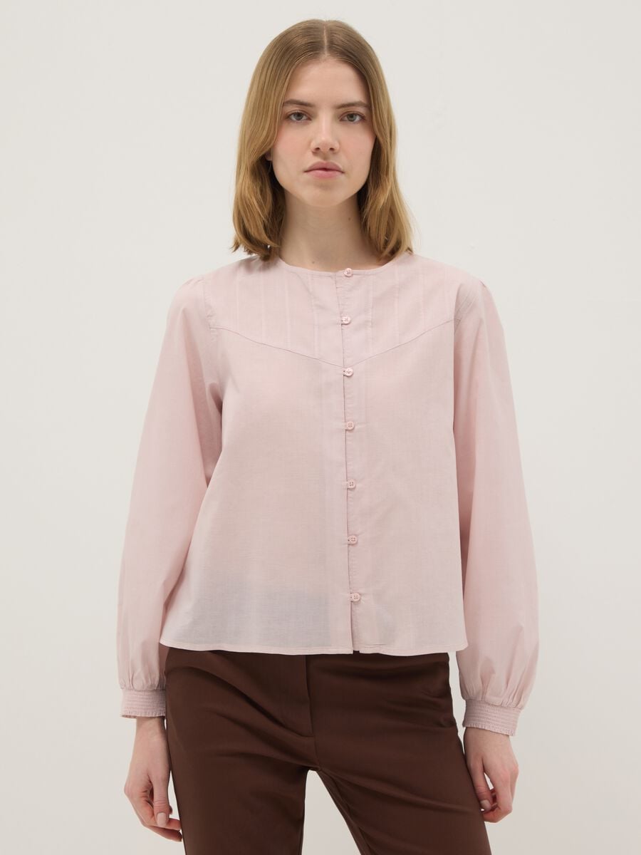 Pink pure cotton regular fit shirt with buttons and rounded collar_0